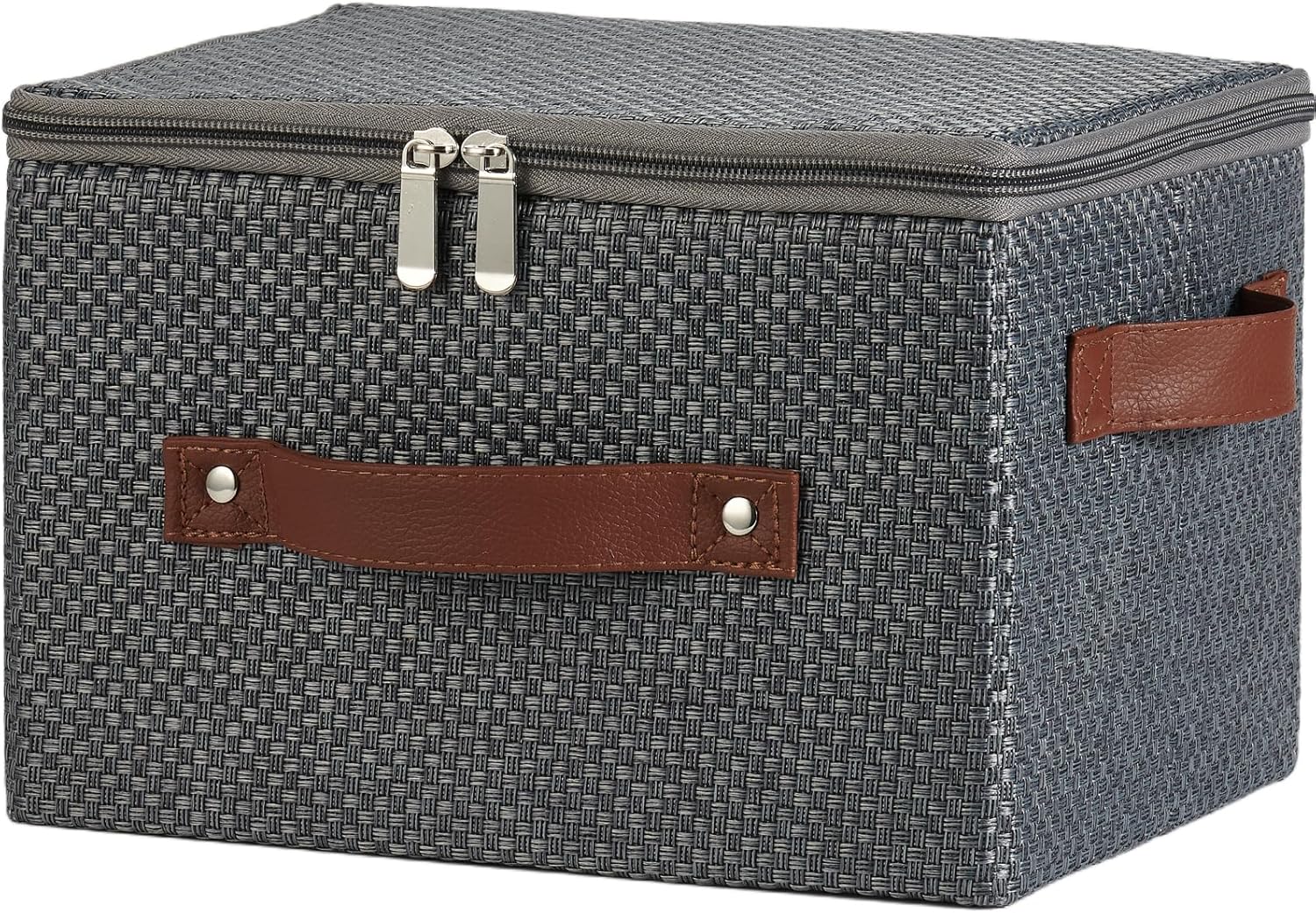 VinneGenzz Storage Bins with Zipper Lid and PU Leather Handle