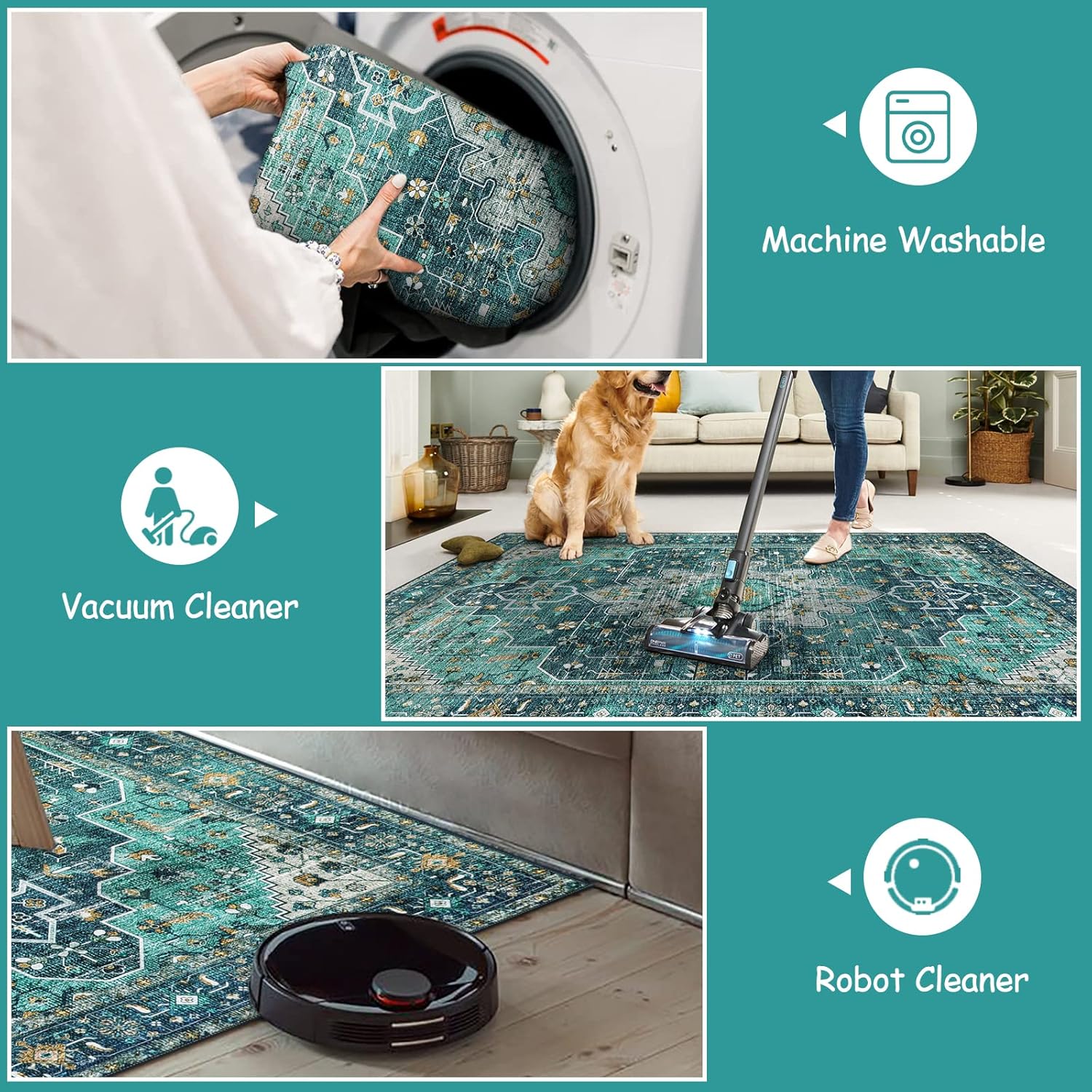 Moynesa Ultra-Thin Washable Area Rug - 2x3 Teal Entryway Mat 1