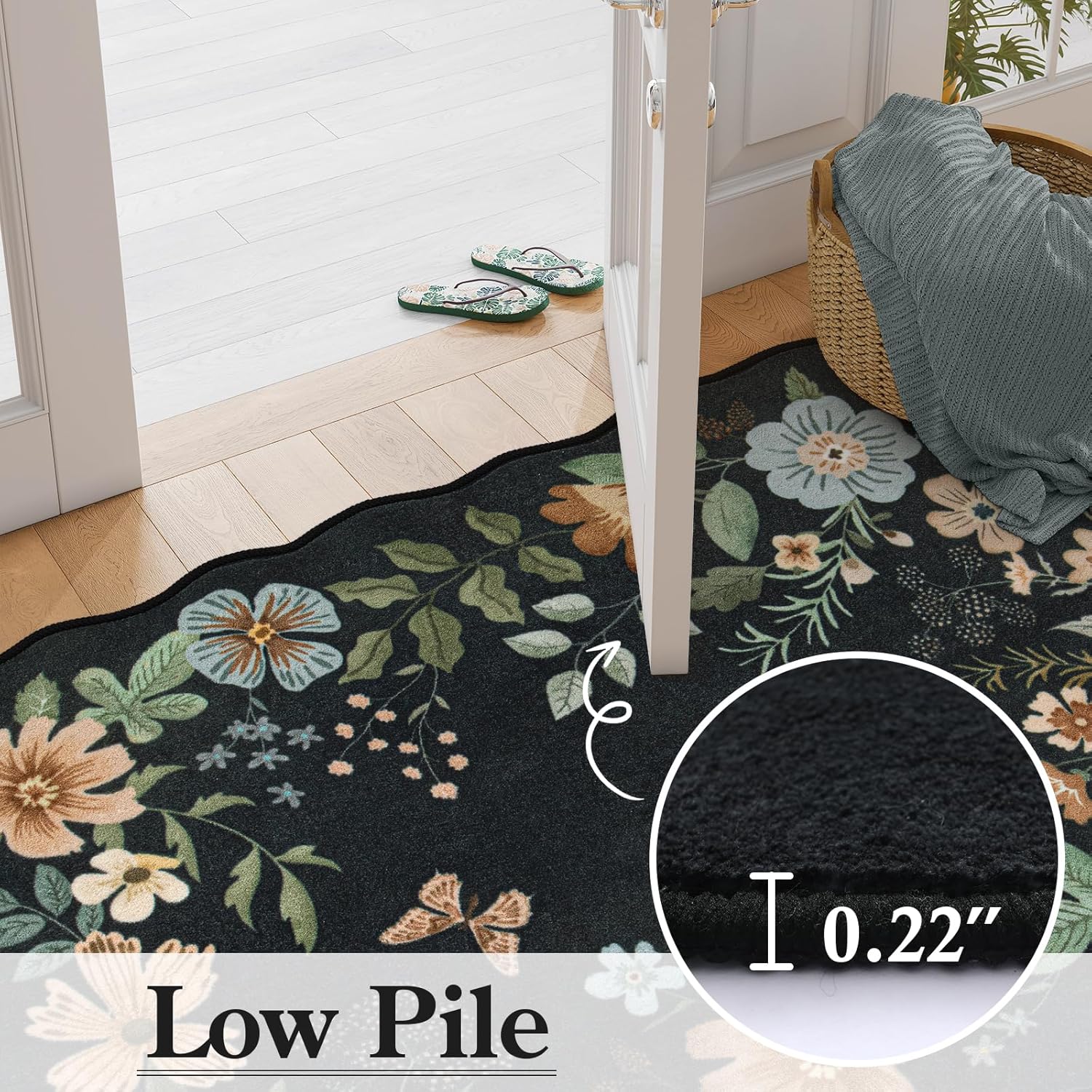 Lahome Floral Washable Entryway Rug 2x3 Non-Slip