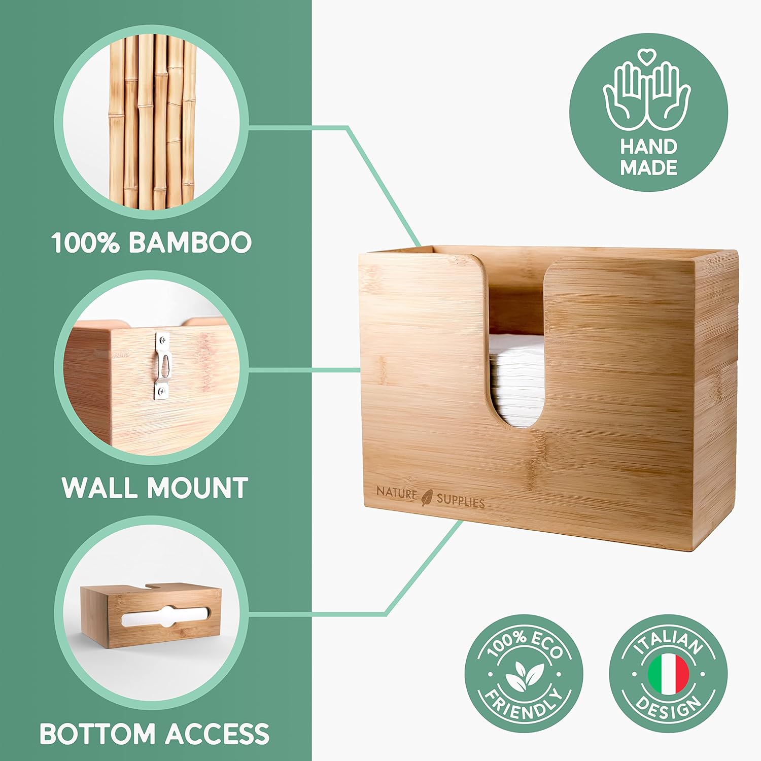Bamboo Paper Towel Dispenser for Bathroom and Kitchen