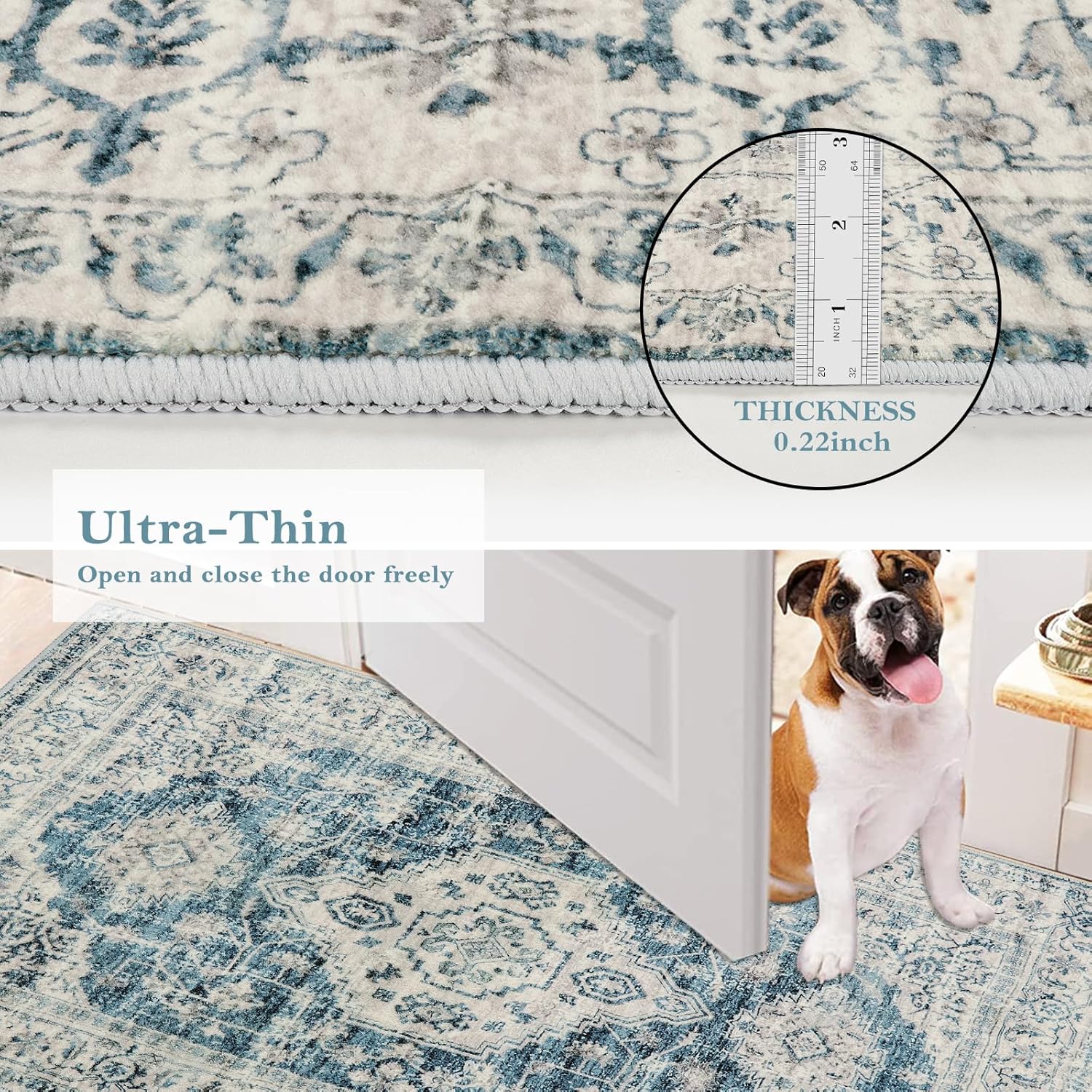Lahome Oriental Washable 2x3 Rug Blue