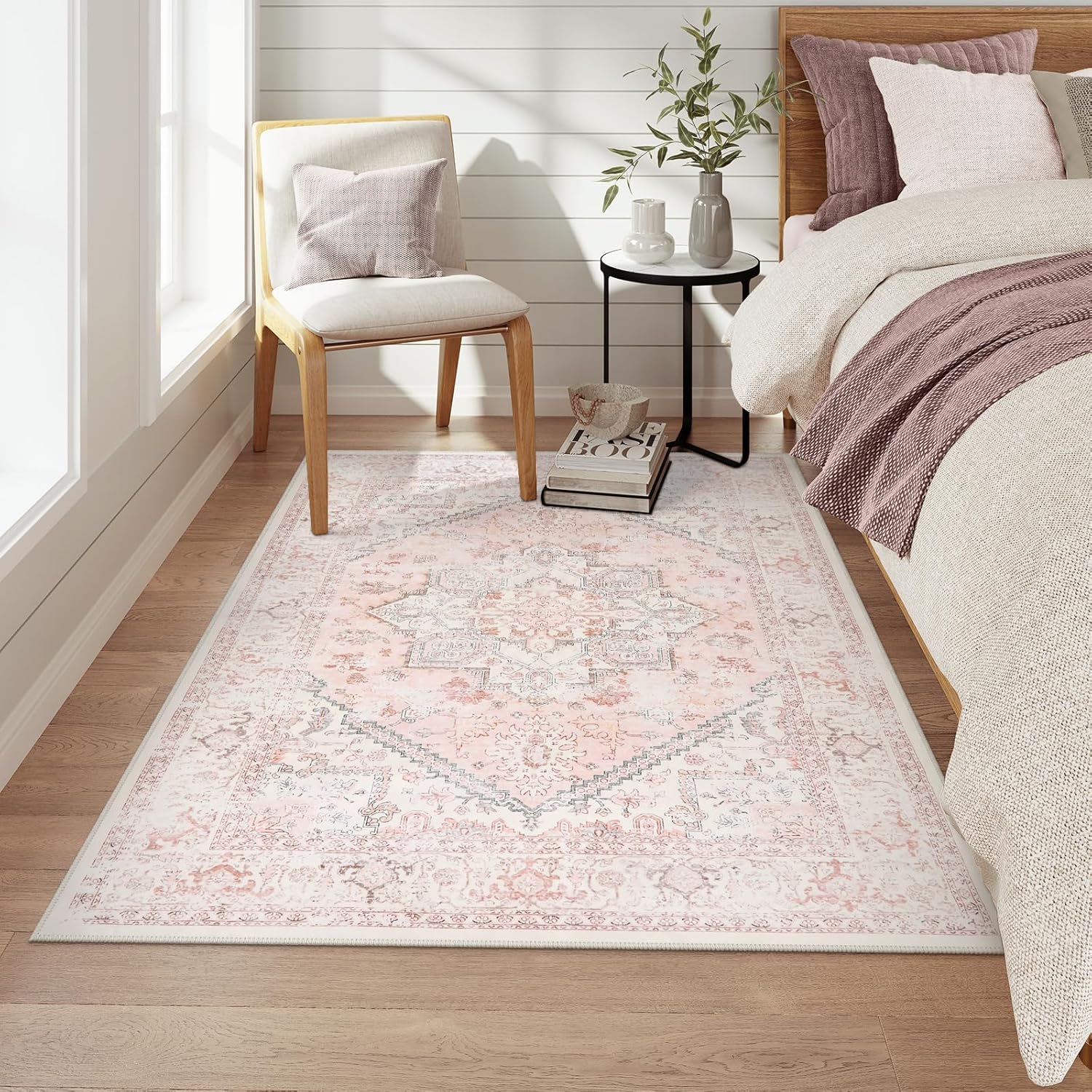 LIVEBOX Area Rug Pink 4x6 Oriental Floral