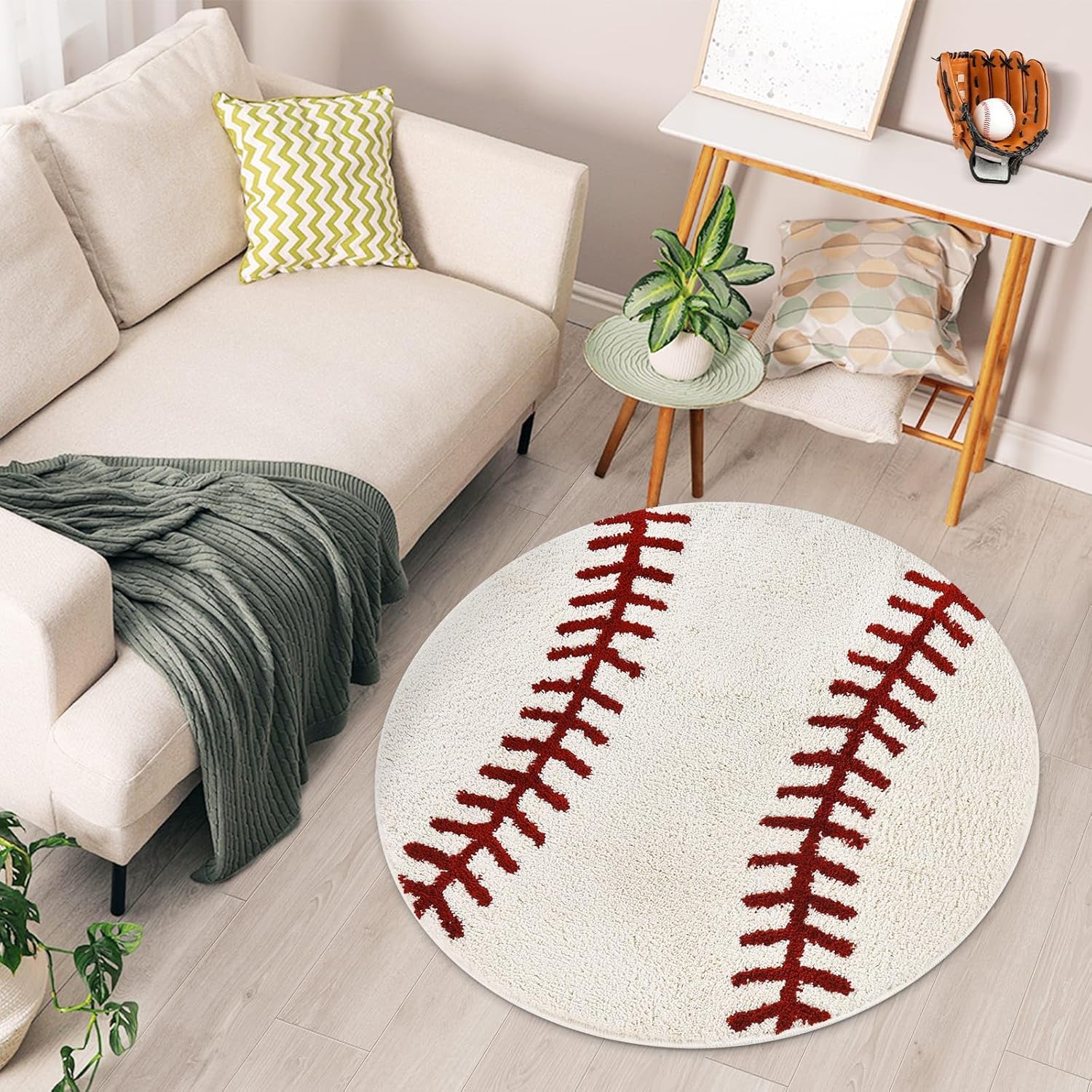 Cool Baseball Rug for Men 36 Inch Non-Slip Area Rug
