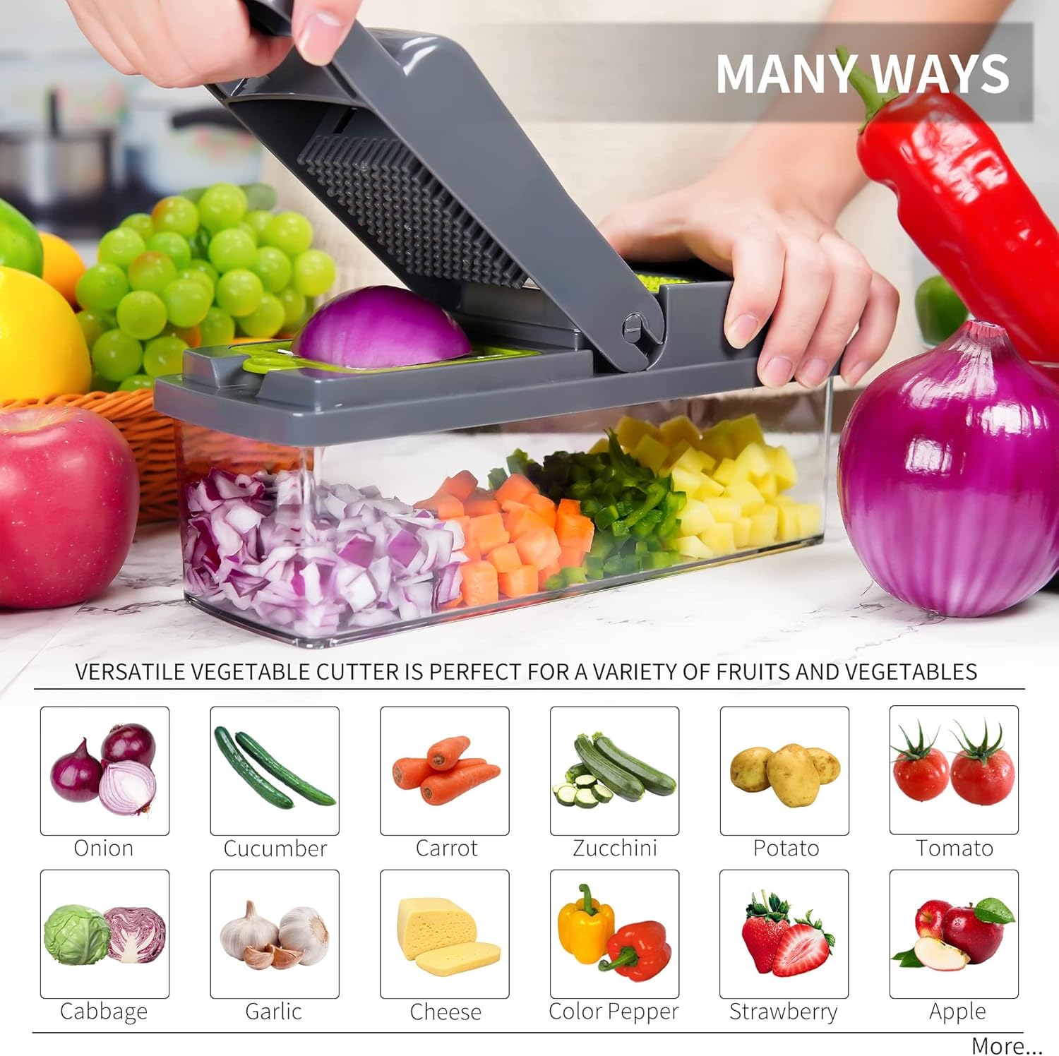 14-in-1 Vegetable Chopper w 8 Stainless Steel Blades Grey