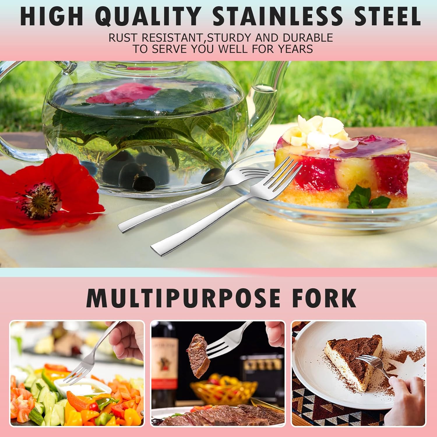 24-Piece Stainless Steel Dessert Forks for Elegance and Comfort