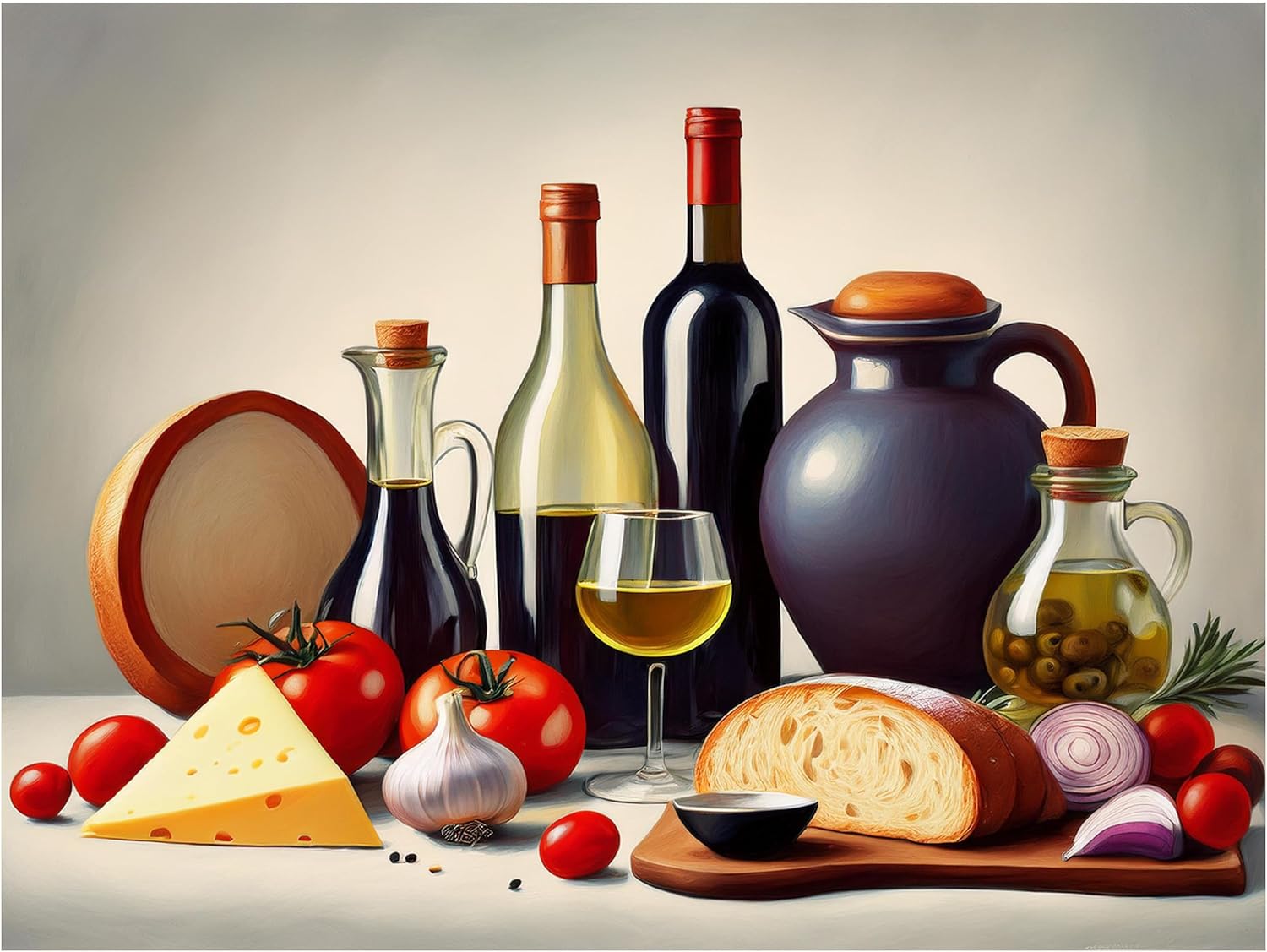 Mural Azulejos Vino Pan Queso Tomates Arte de Pared Cocina Salpicadero Mármol Cerámica - Imagen 2 de 16