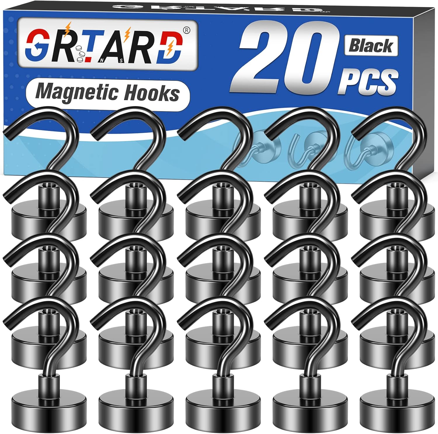 GRTARD 20-Pack Black Magnetic Hooks