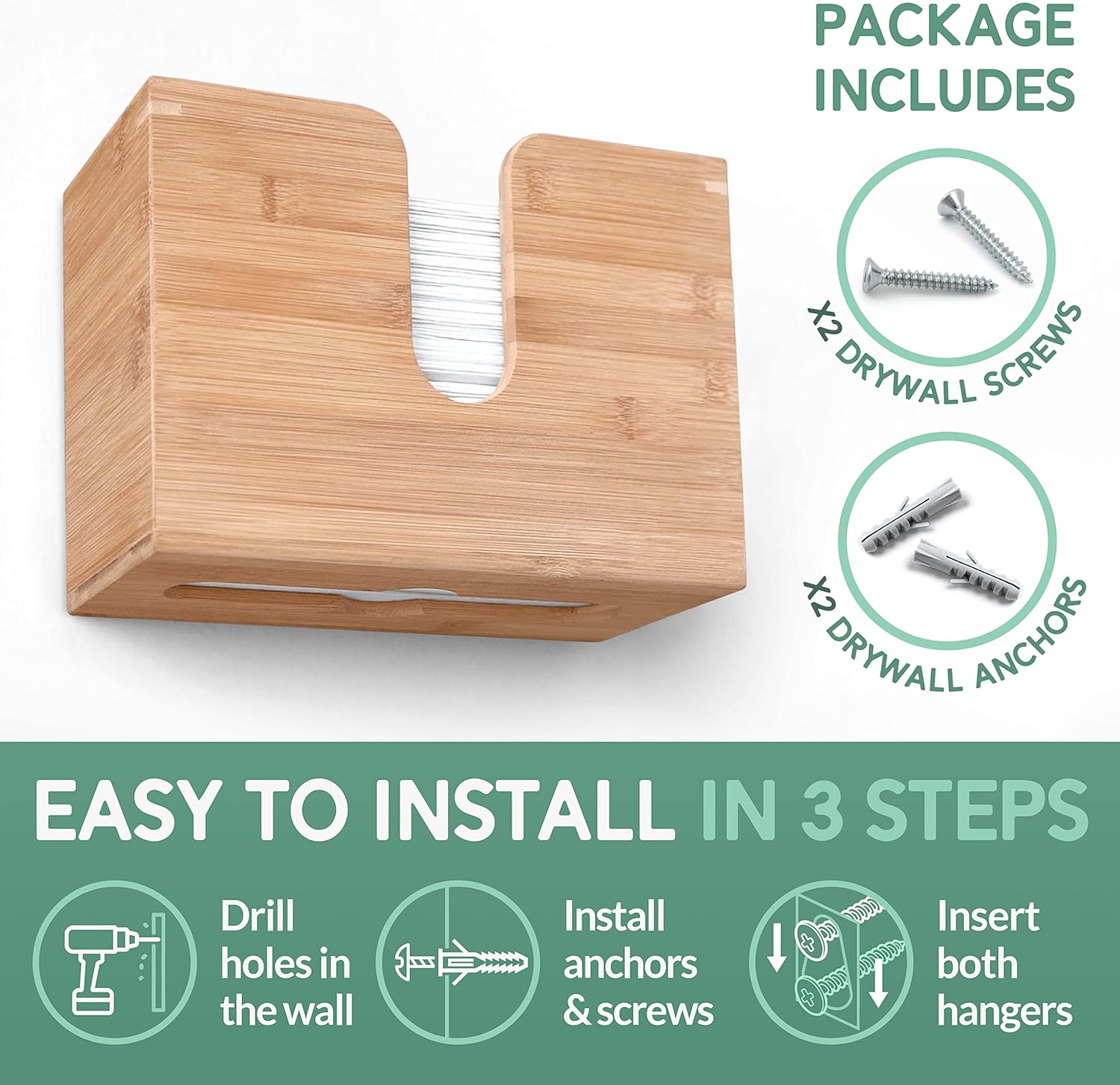 Bamboo Paper Towel Dispenser for Bathroom and Kitchen
