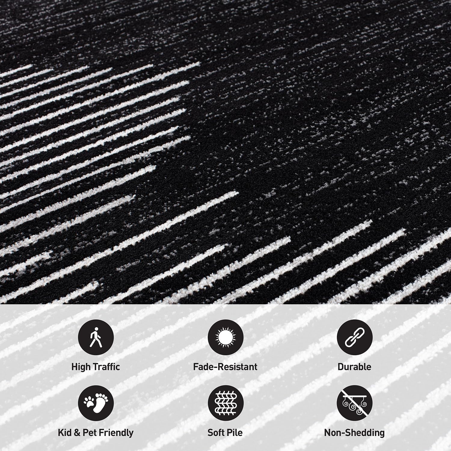 Rugshop Bohemian Stripe Stain Resistant Area Rug 27 x 4 Black