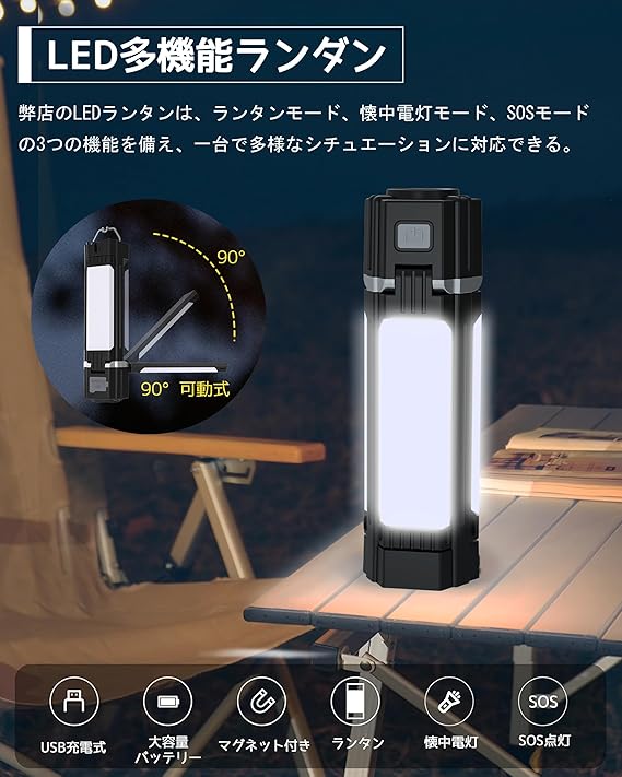 Amazon.co.jp : LED ランタン 充電式 提灯 作業灯 5つ点灯モード 懐中電灯 コードレス キャンプランタン 超高輝度 折り畳み式 USB充電 防水 アウトドア キャンプ 登山 夜釣り 防災 停電 緊急 非常用 昼白色 : ホーム＆キッチン