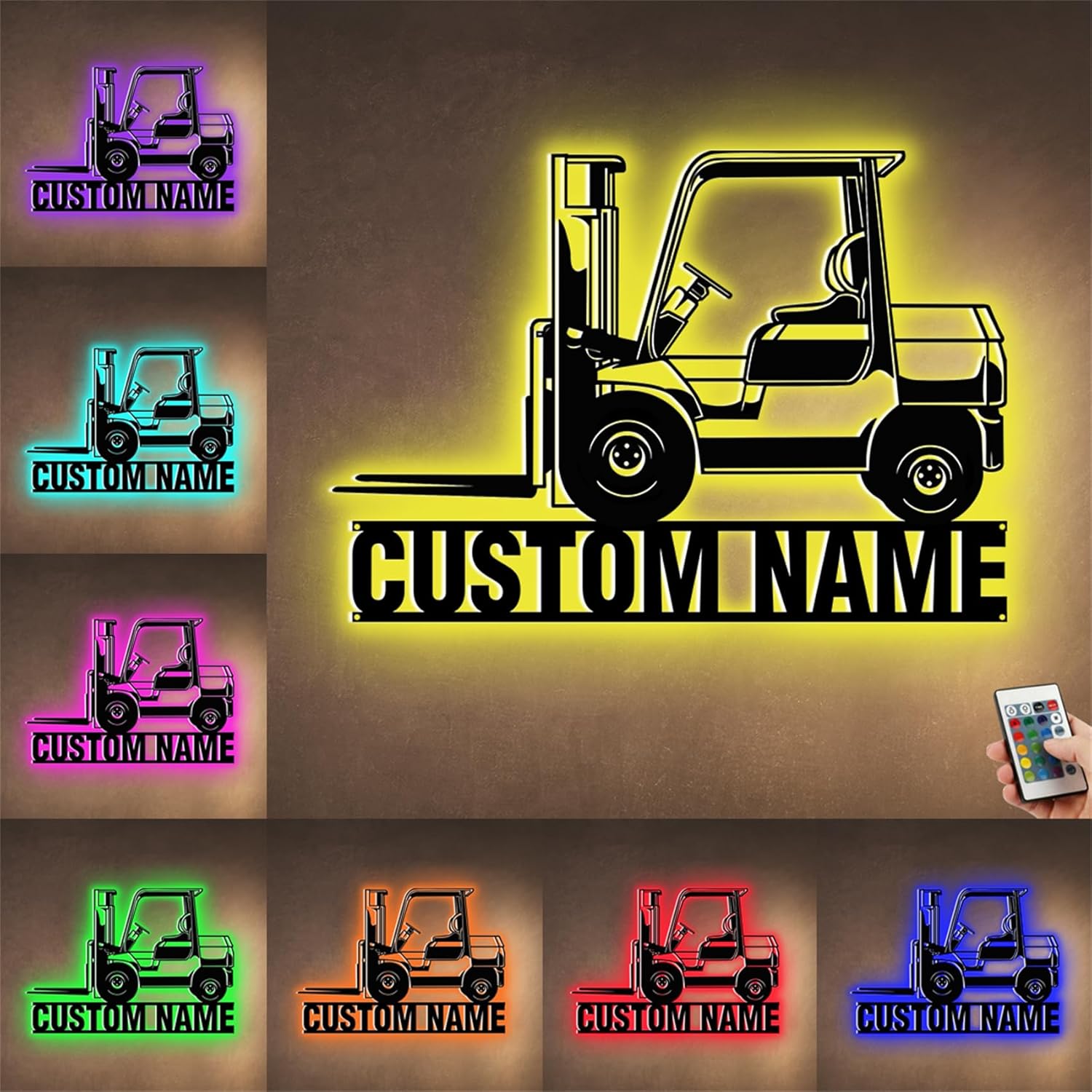 Custom Forklift Metal Wall Art LED Light Sign