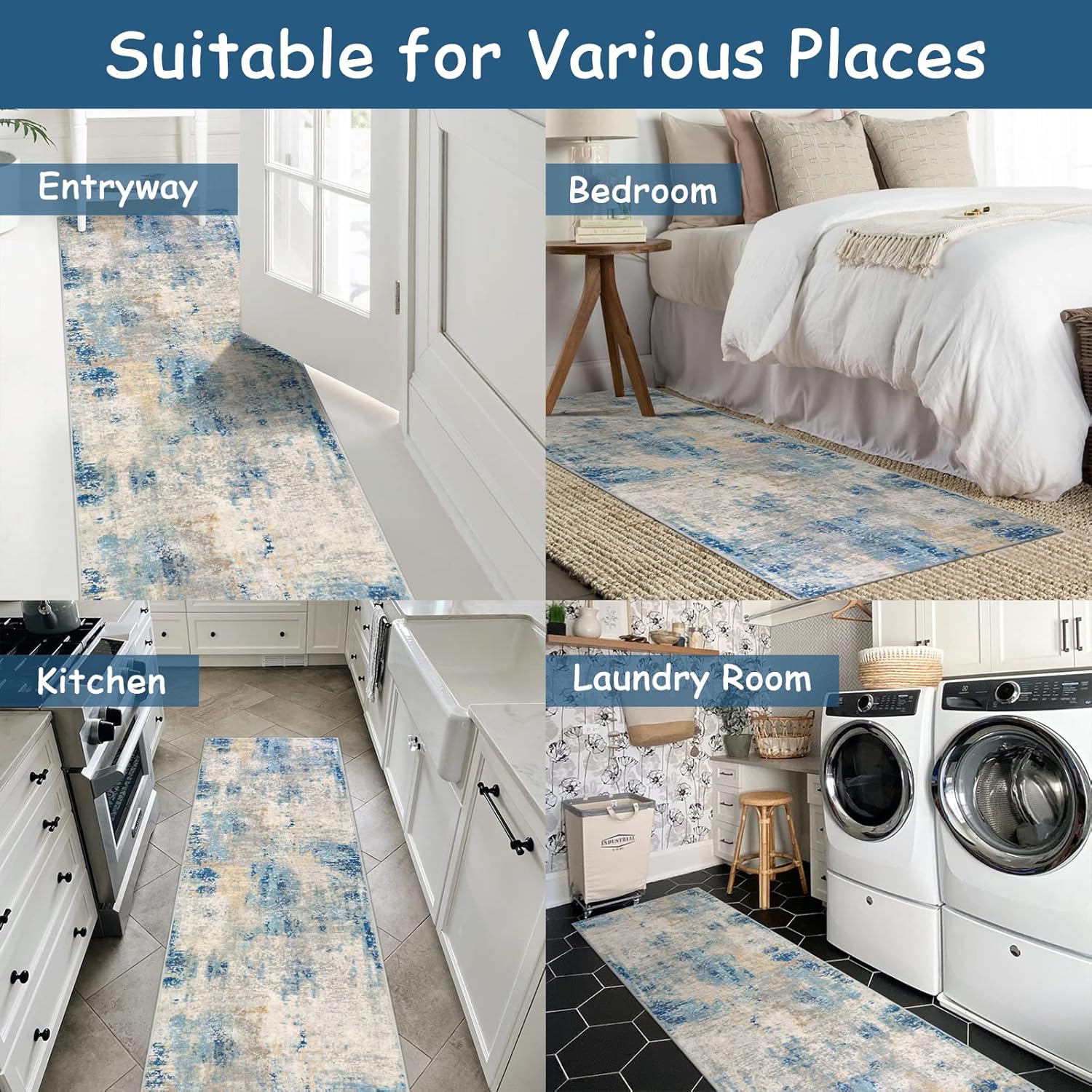 Lahome Modern Abstract Blue Bathroom Rug 2x6