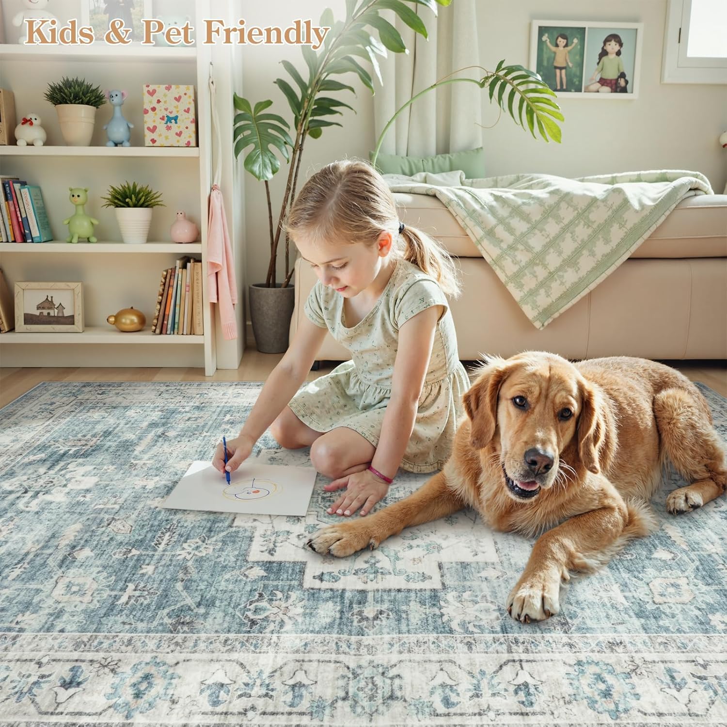LIVEBOX Blue Washable Rug 2x3 Area Mat for Entryway Hallway