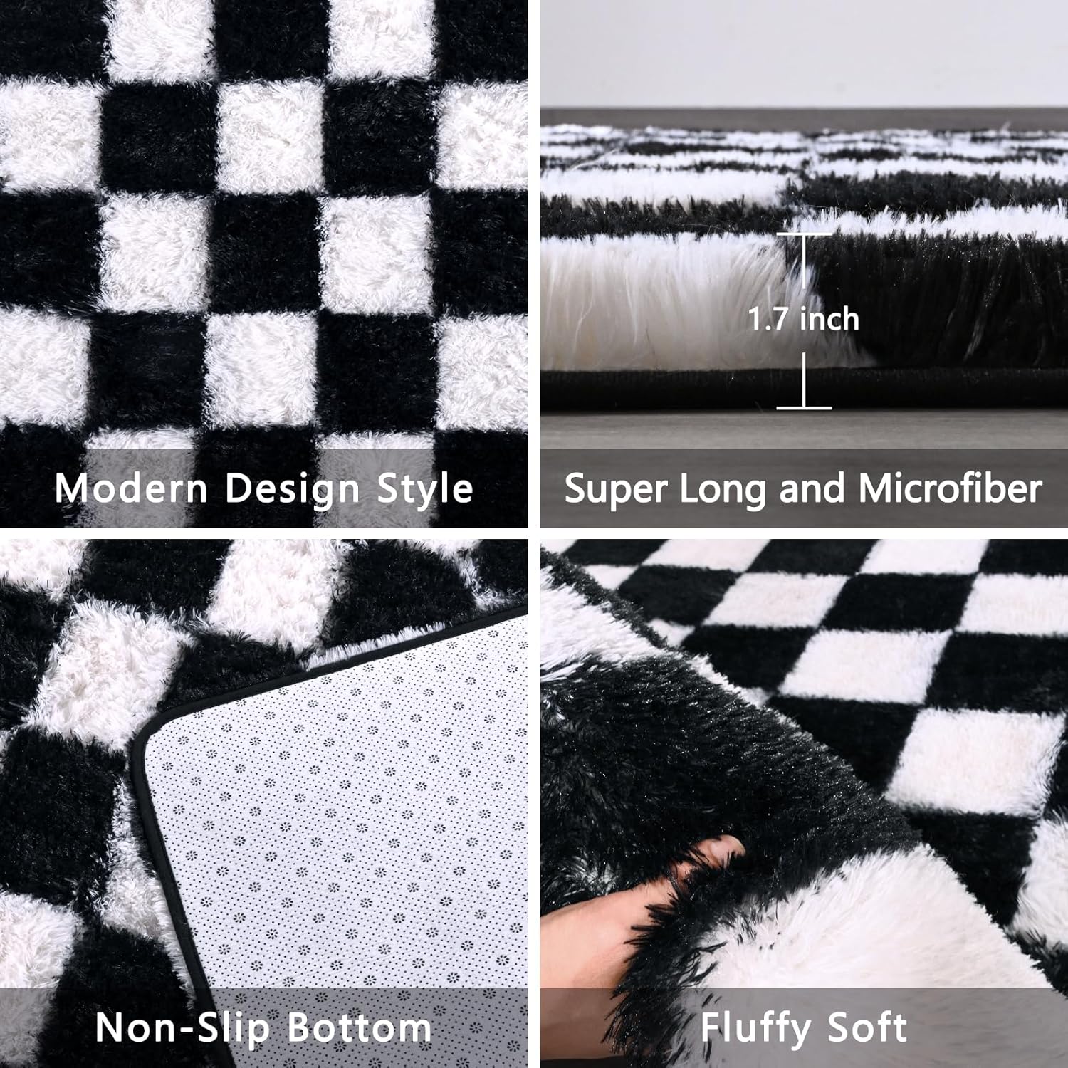 FALARK 4x6 ft Black and White Checkered Area Rug