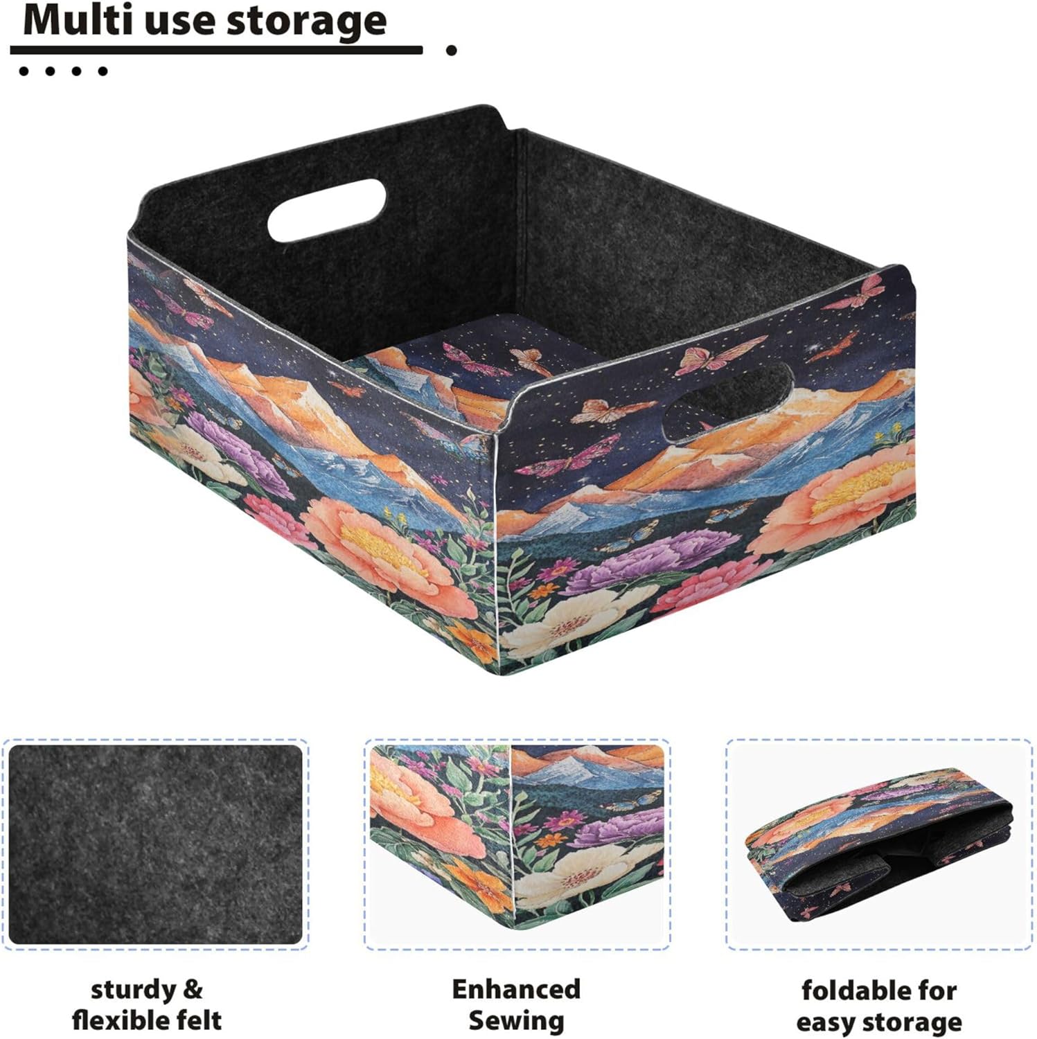 Mountain Storage Basket with Handle Foldable Open Bin