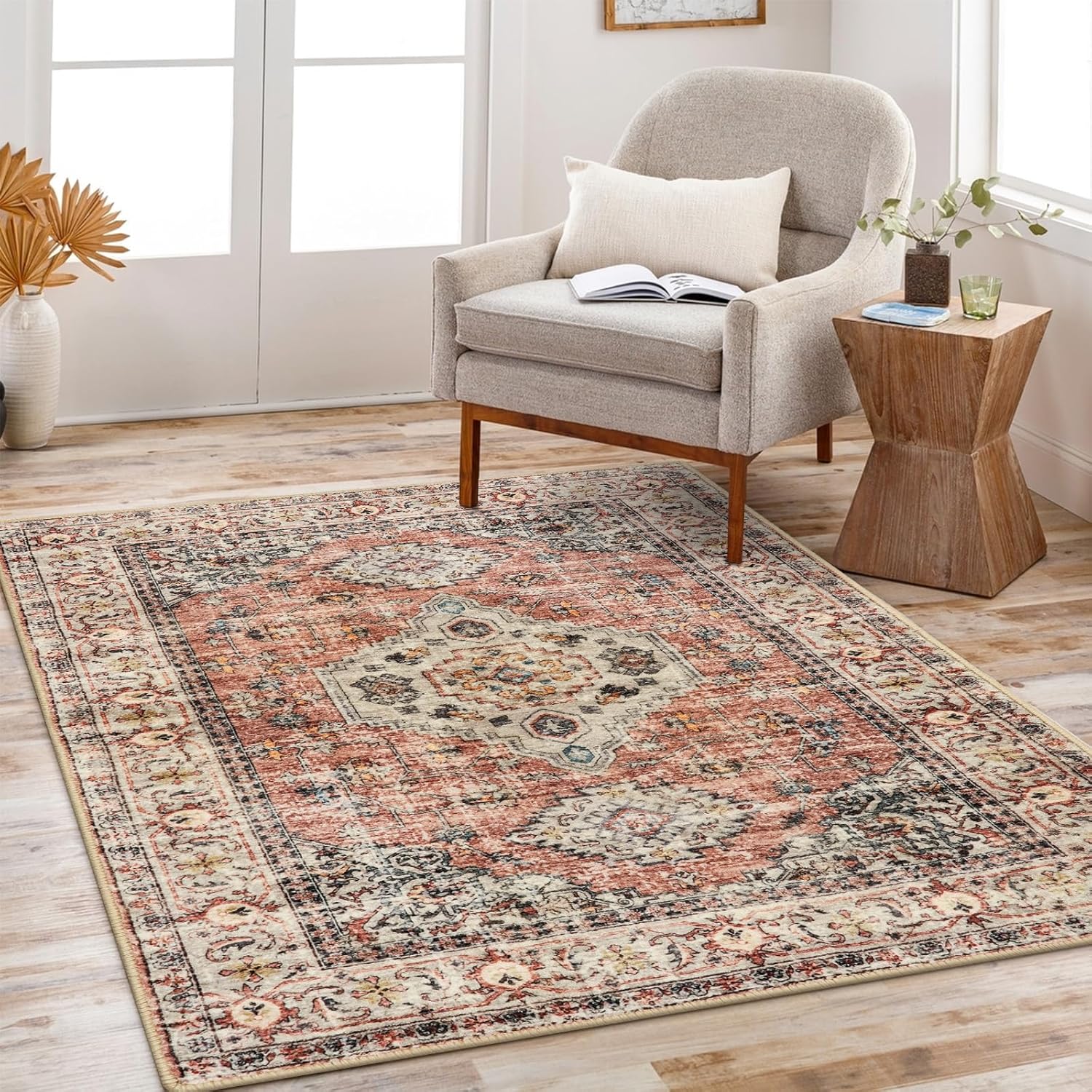 Lahome Oriental Washable Rug 3x5 PeachOrange