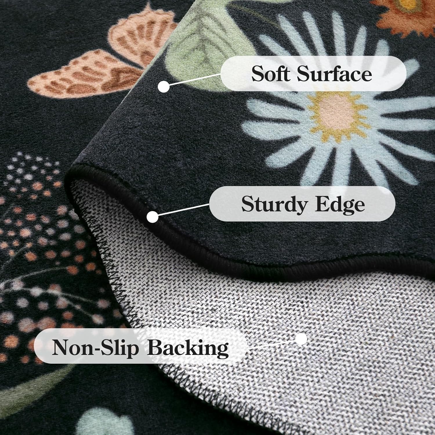Lahome Floral Washable Entryway Rug 2x3 Non-Slip