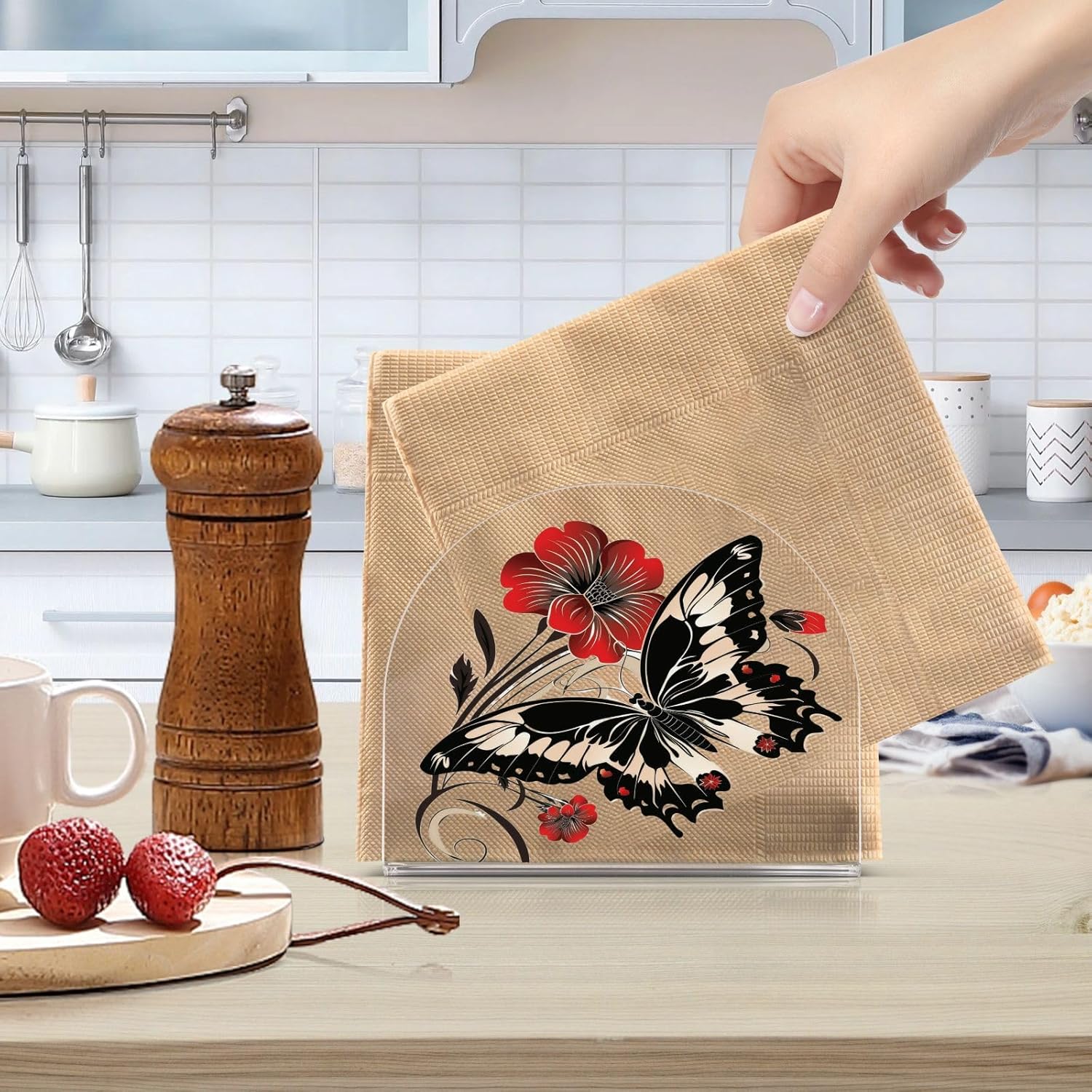 ALAZA Butterfly Napkin Holder with Floral Design 2-Pack