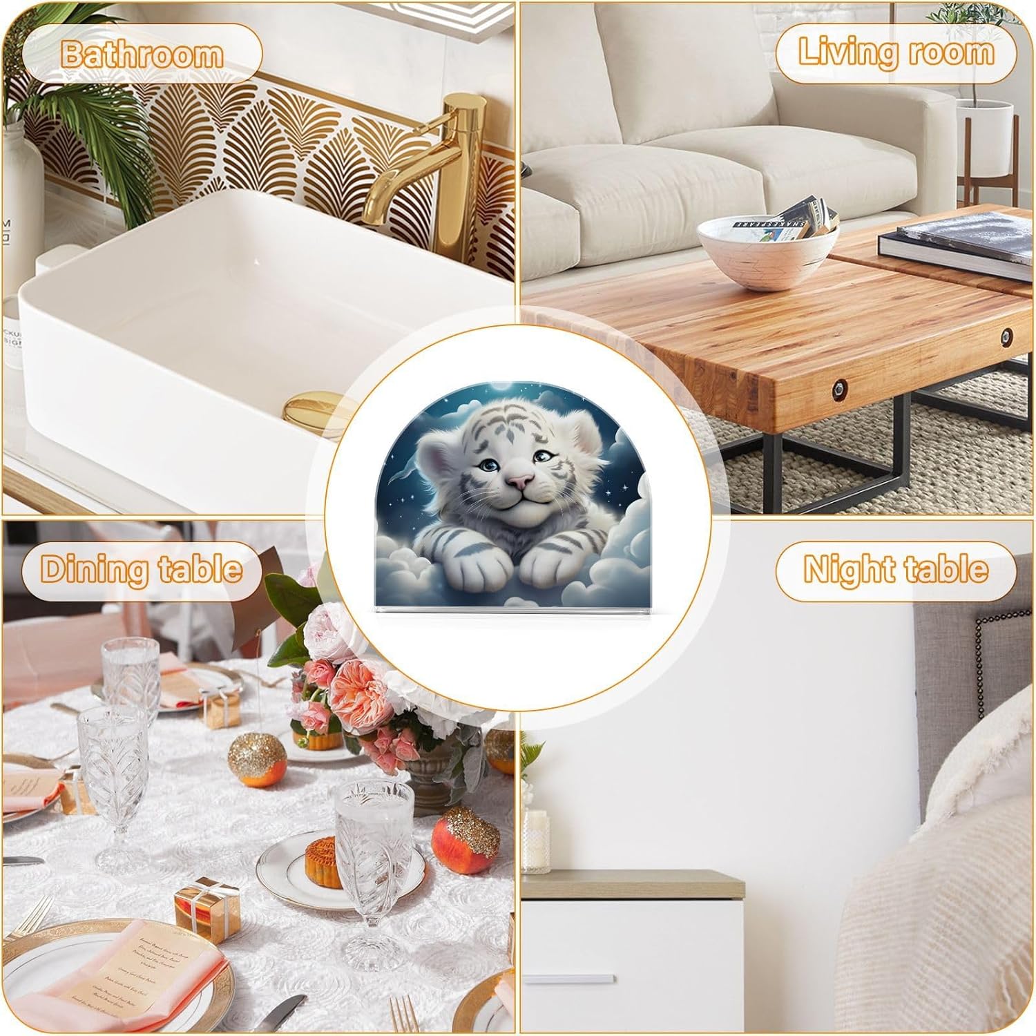 Stylish Tiger Napkin Holder 2pc Compact 41x49x197in