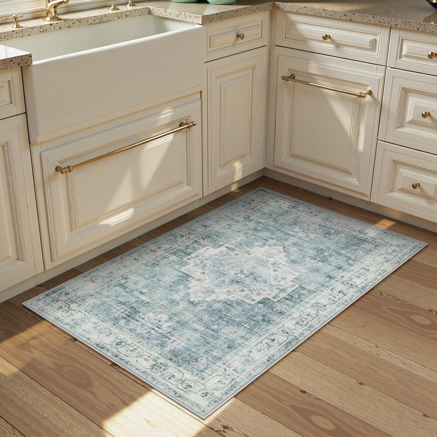 LIVEBOX Blue Washable Rug 2x3 Area Mat for Entryway Hallway