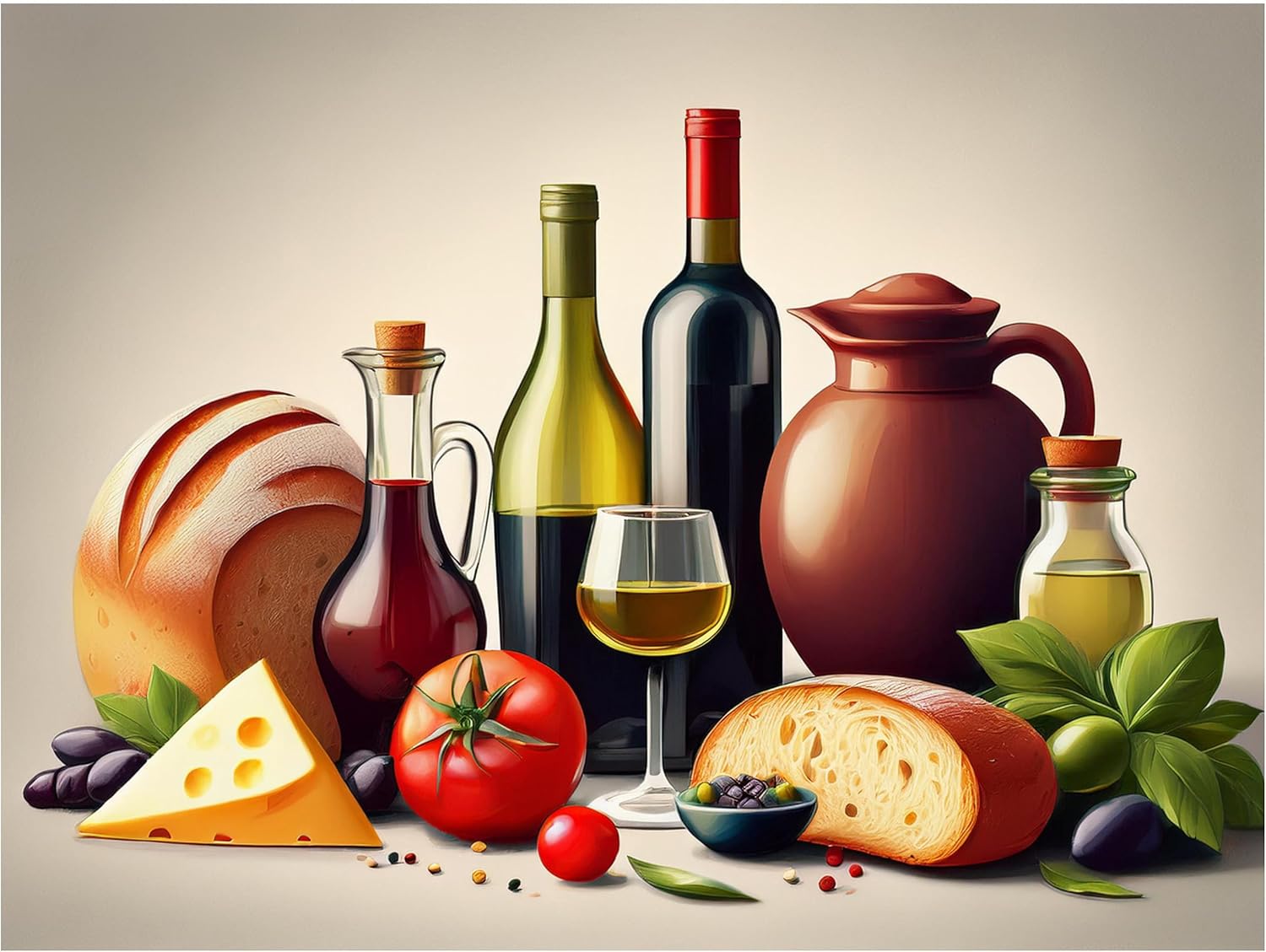 Tile Mural Wine Bread Cheese Tomatoes Wall Art Kitchen Backsplash Marble Ceramic - Picture 2 of 16