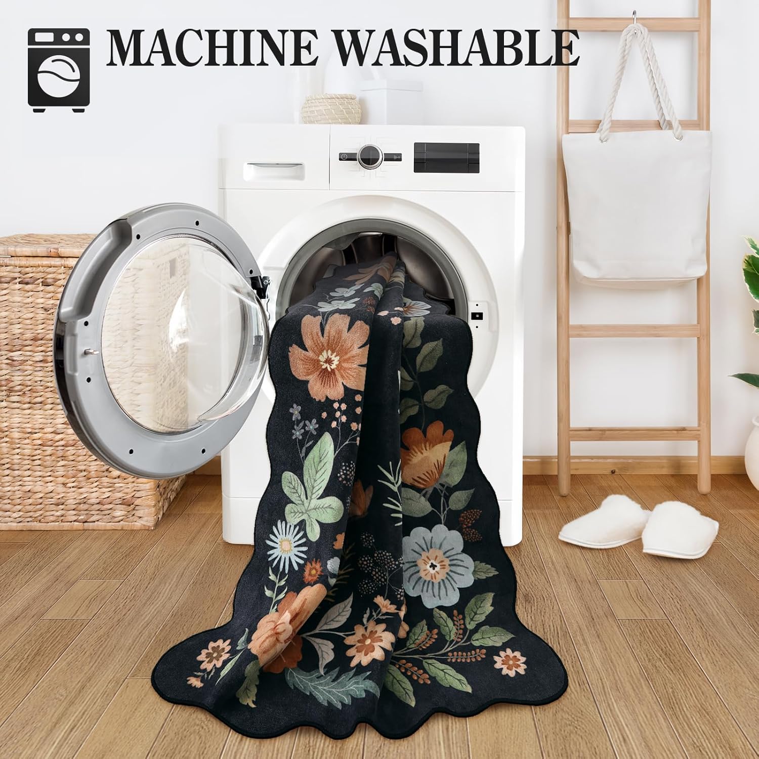 Lahome Floral Washable Entryway Rug 2x3 Non-Slip