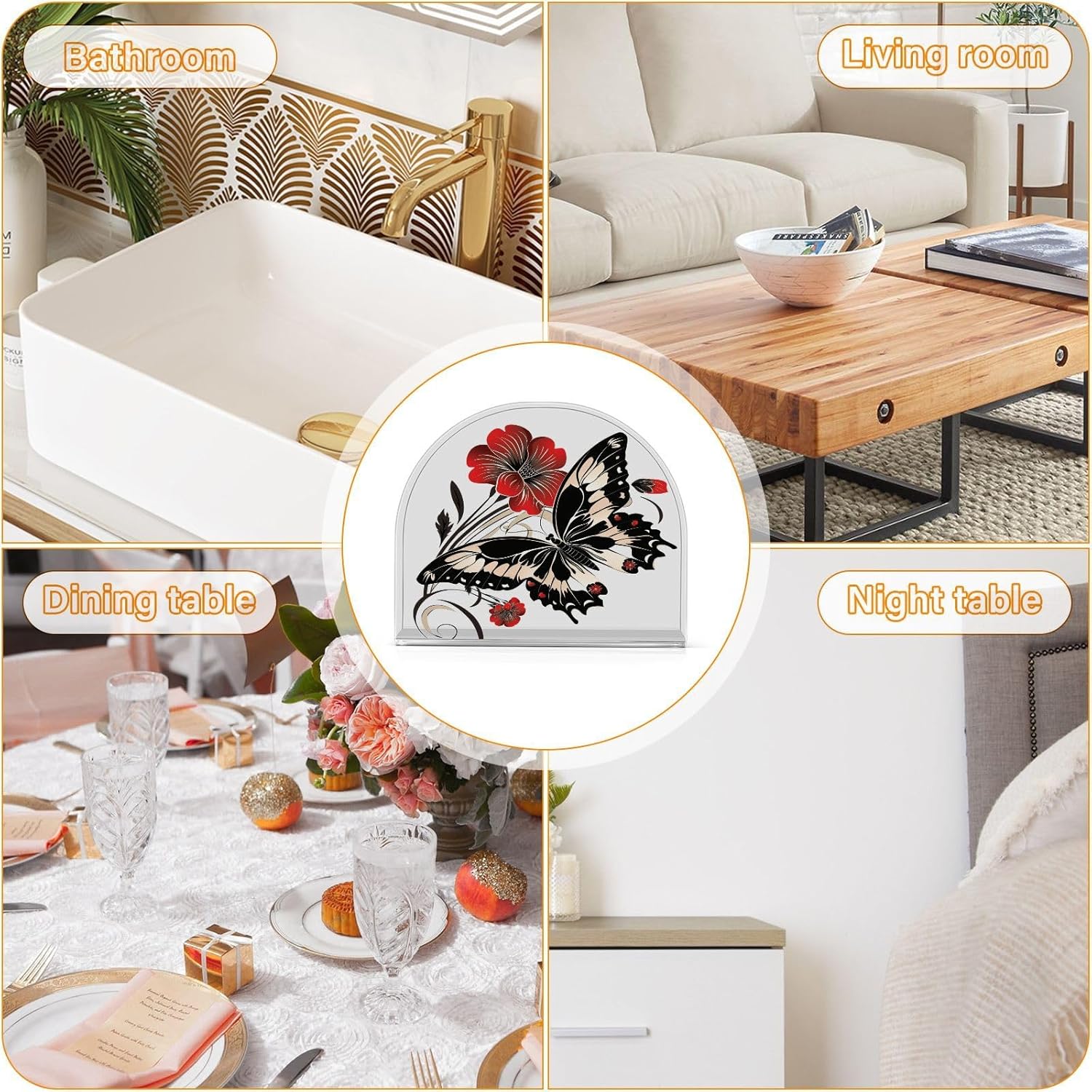 ALAZA Butterfly Napkin Holder with Floral Design 2-Pack