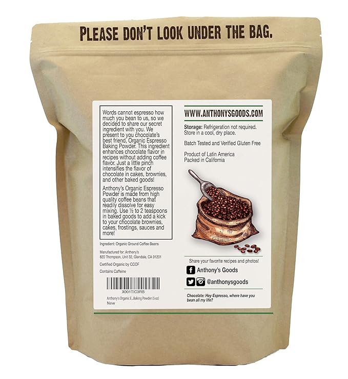 Anthony's Organic Espresso Baking Powder is a gluten-free, non-GMO product that comes in a 5 oz container. This baking powder is specifically designed to enhance the chocolate flavor in your baked goods, making it a great addition to any dessert recipes. It is made with high-quality organic ingredients, providing you with a healthier alternative to traditional baking powders.