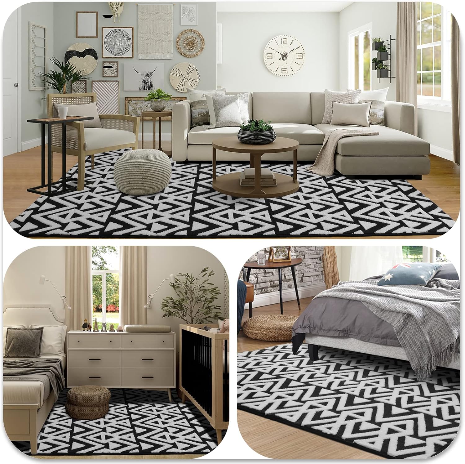 Ompaa Ultra Soft Geometric Rug 4x6 Black