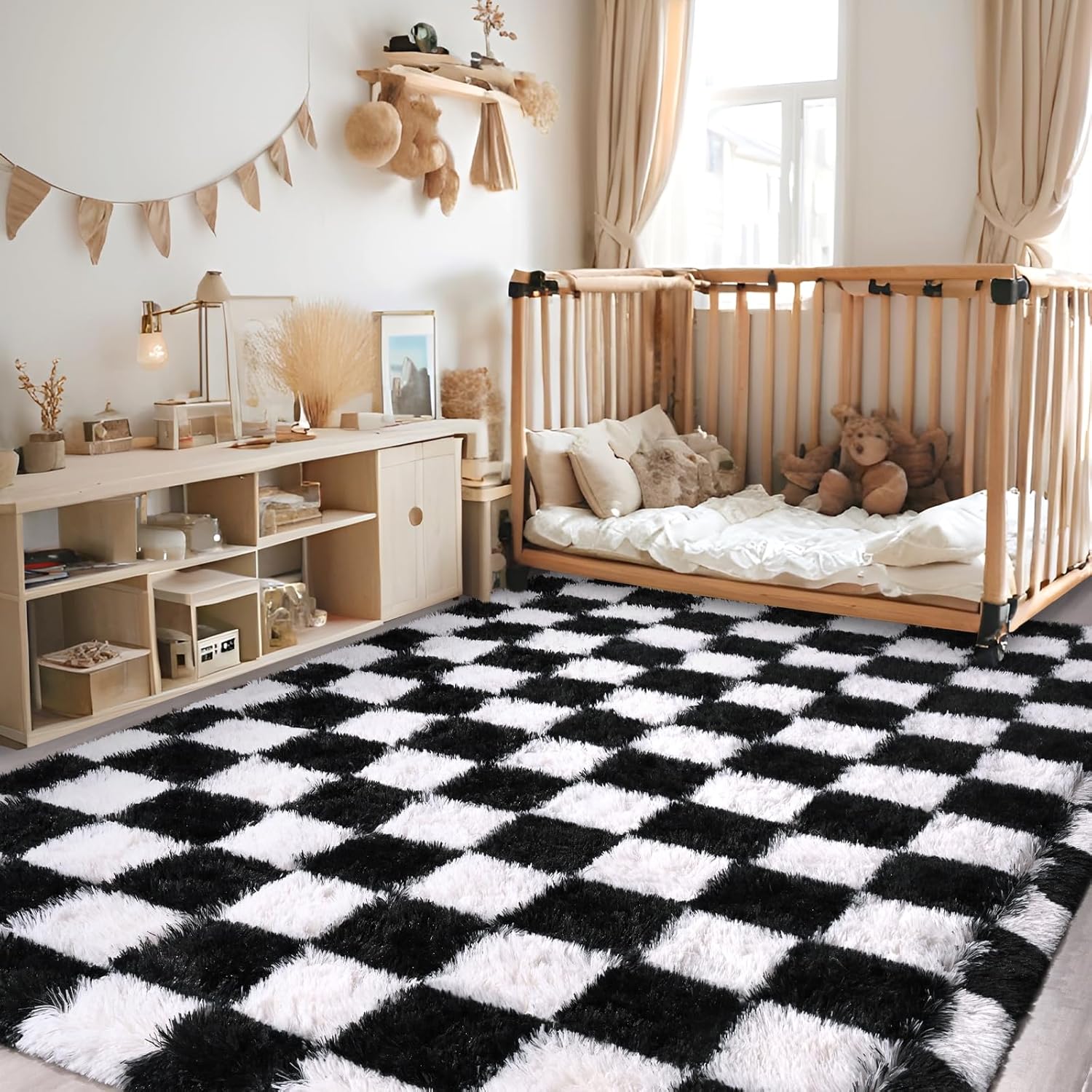 FALARK 4x6 ft Black and White Checkered Area Rug