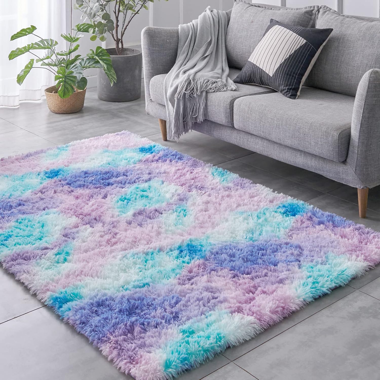 TABAYON Shag Area Rug 4x6 Light Purple Non-Skid Plush