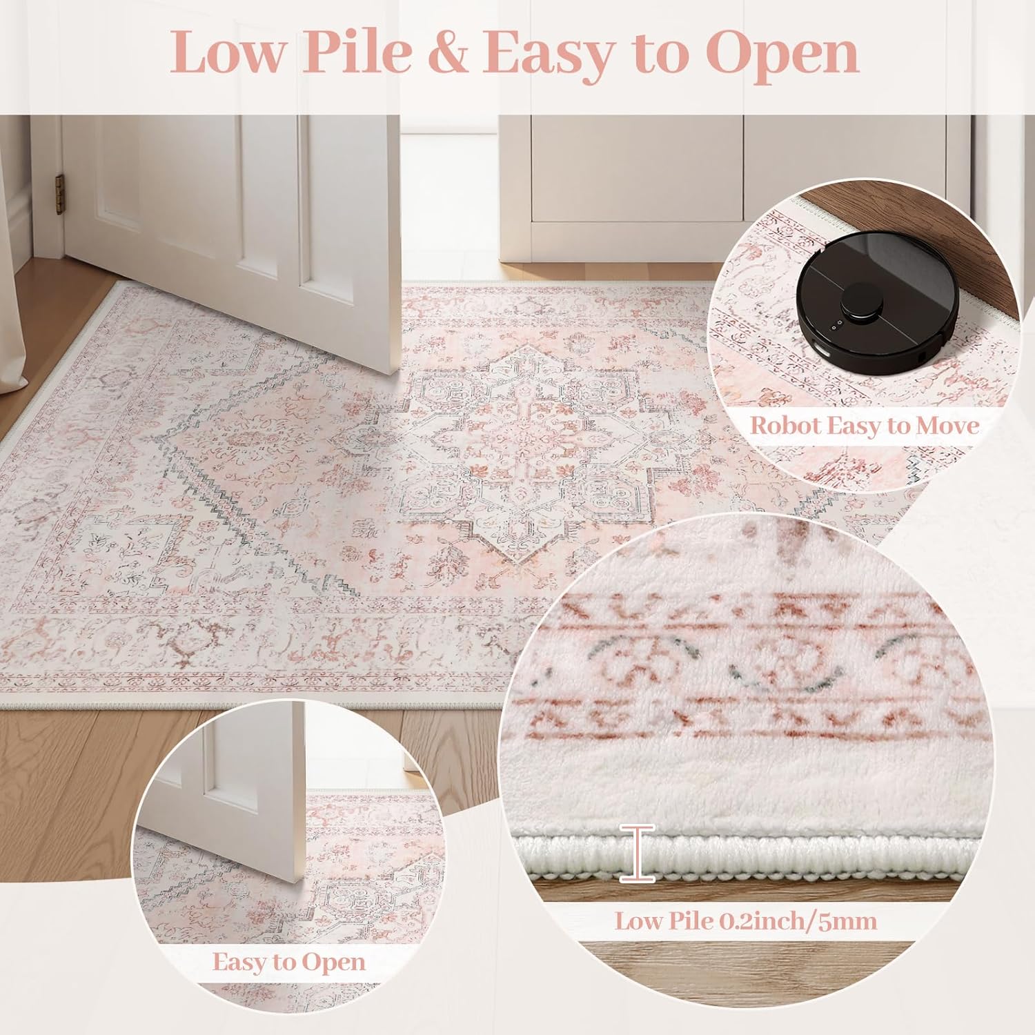 LIVEBOX Area Rug Pink 4x6 Oriental Floral