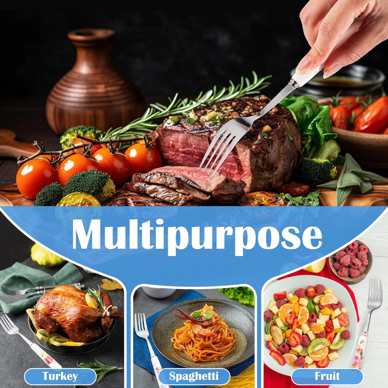 12Pcs Stainless Steel Floral Forks with Ceramic Handles