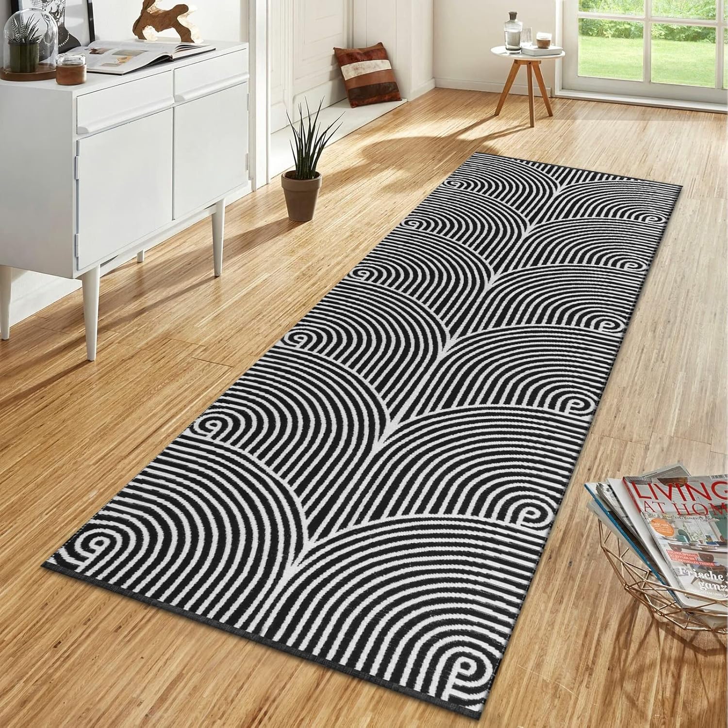 Tiffasea Woven Runner Rug 2x6 Black White