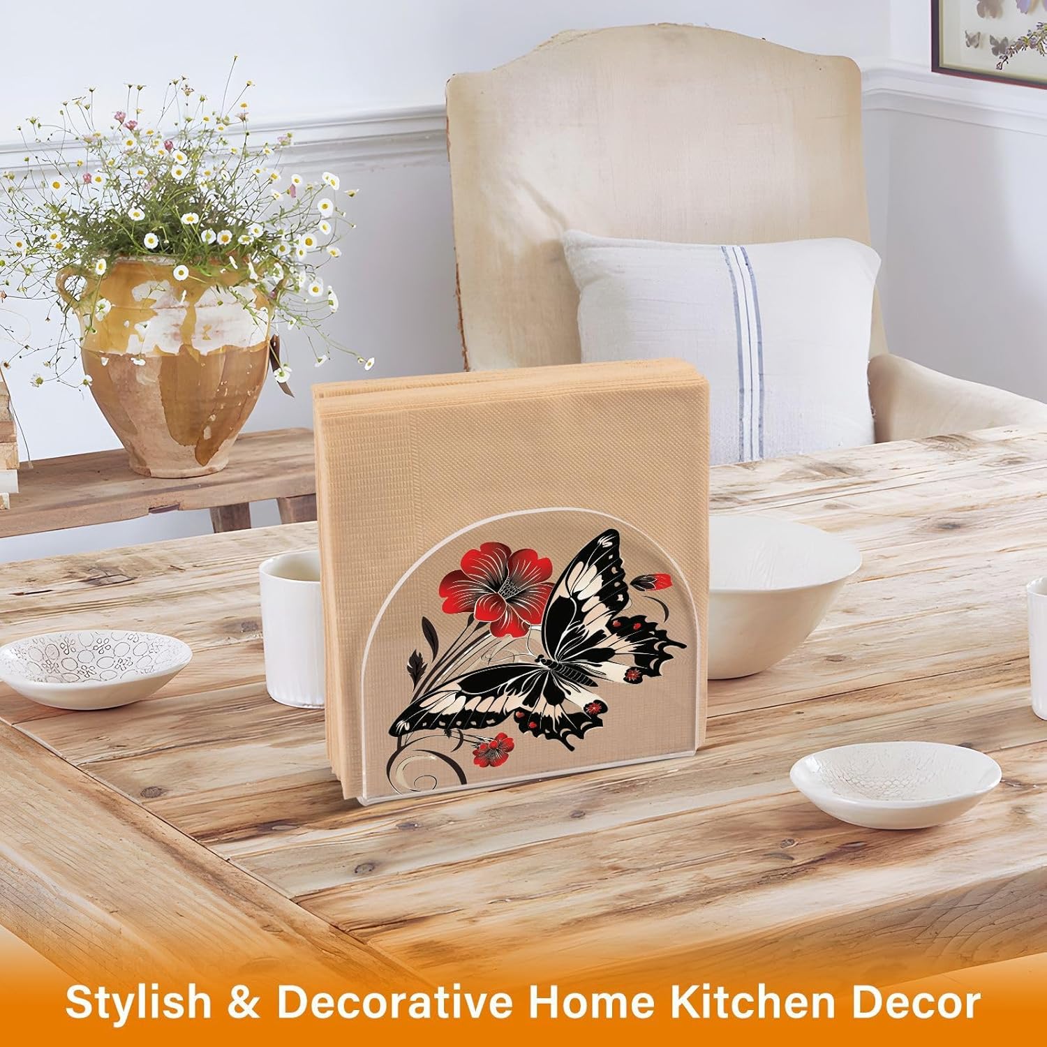 ALAZA Butterfly Napkin Holder with Floral Design 2-Pack