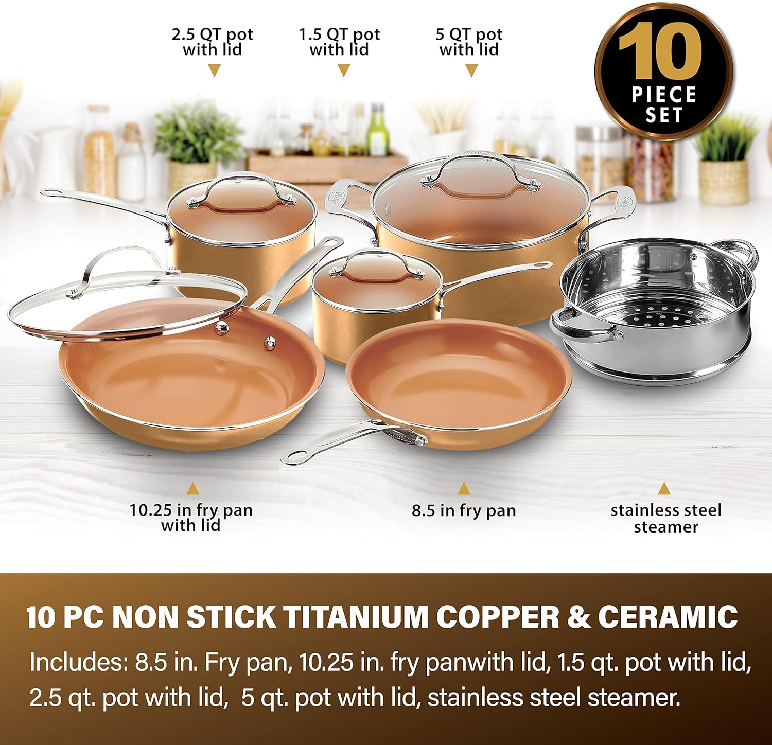 Gotham Steel 10-Piece Kitchen Set with Non-Stick Titanium Ceramic Coating