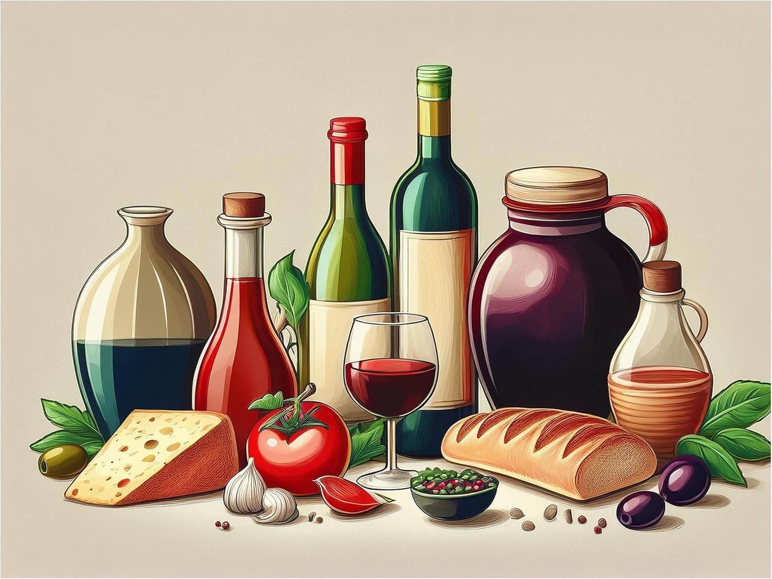 Tile Mural Wine Bread Cheese Tomatoes Wall Art Kitchen Backsplash Marble Ceramic - Picture 2 of 16