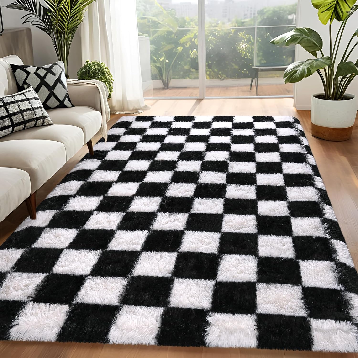 FALARK 4x6 ft Black and White Checkered Area Rug