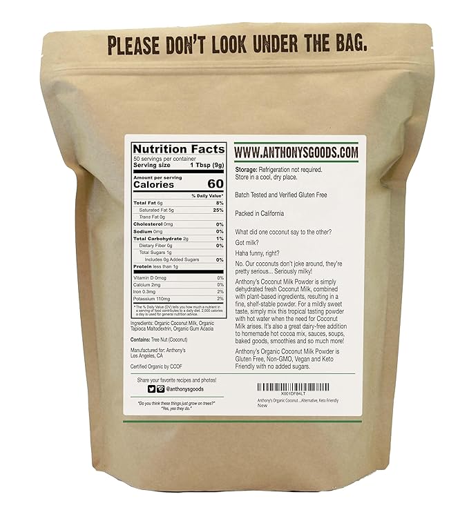Anthony's Organic Coconut Milk Powder is a versatile and convenient alternative to traditional dairy creamers. Made from organic coconut milk, this powder is gluten-free, vegan, and dairy-free, making it suitable for a wide range of dietary preferences and restrictions.