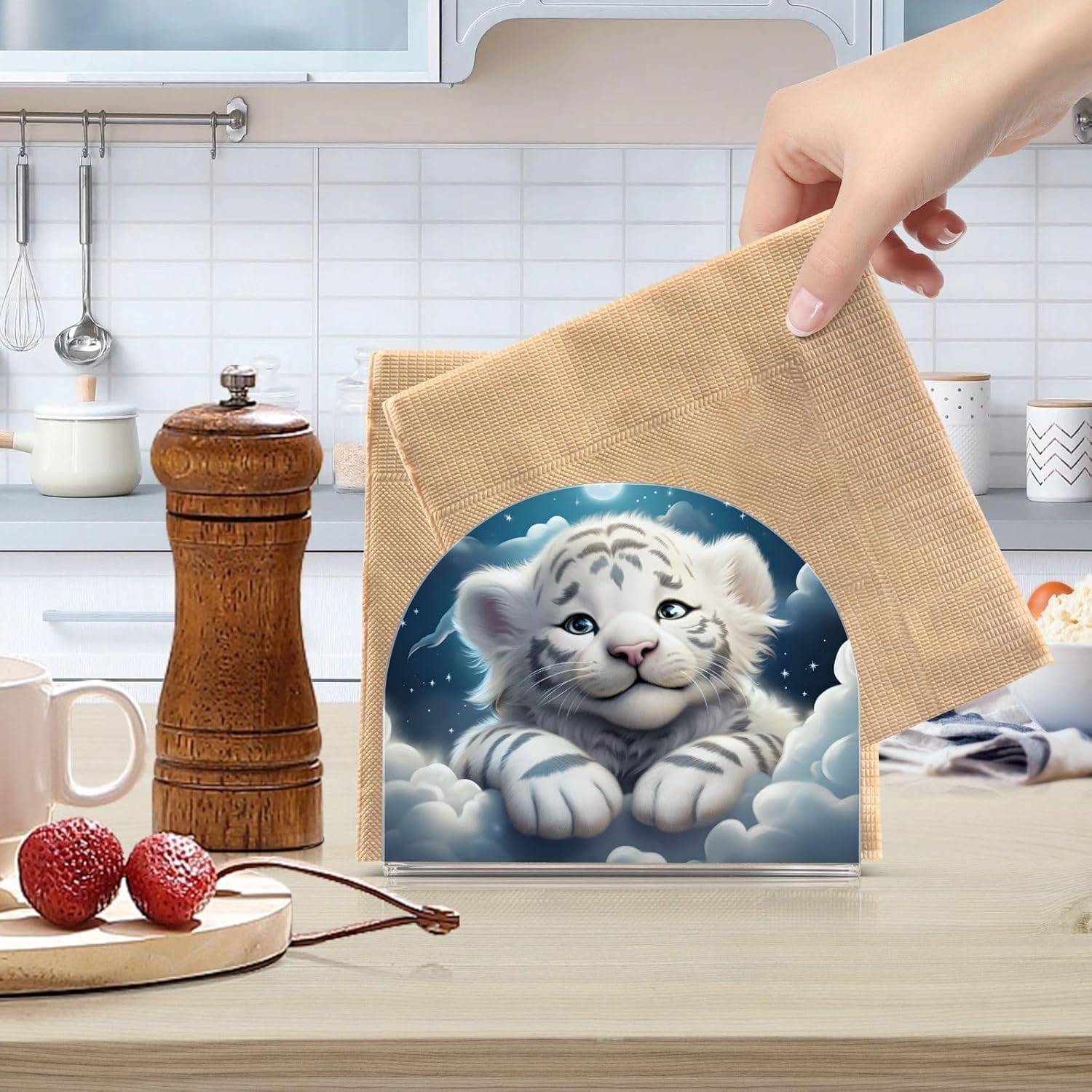 Stylish Tiger Napkin Holder 2pc Compact 41x49x197in