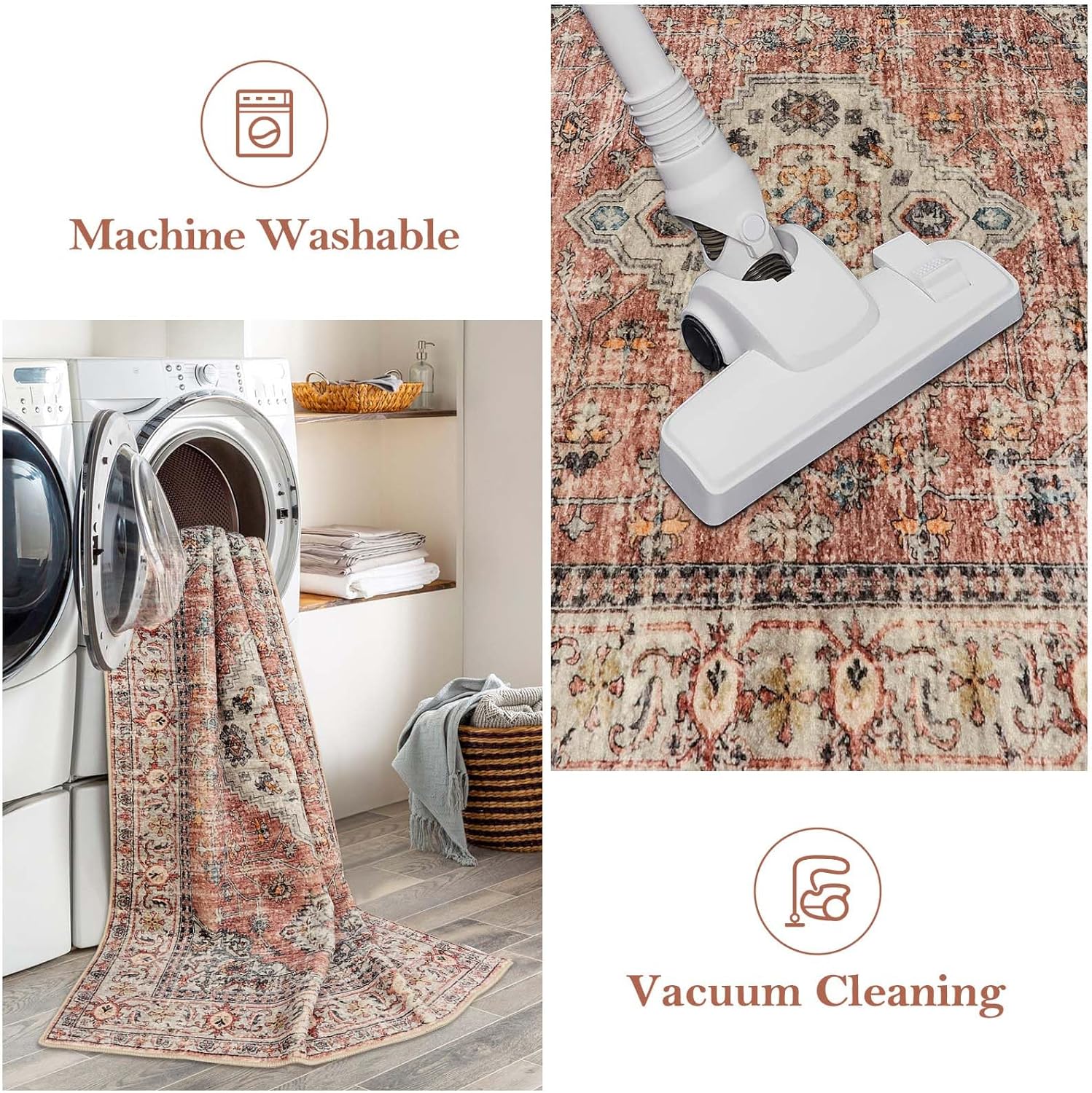 Lahome Oriental Washable Rug 3x5 PeachOrange