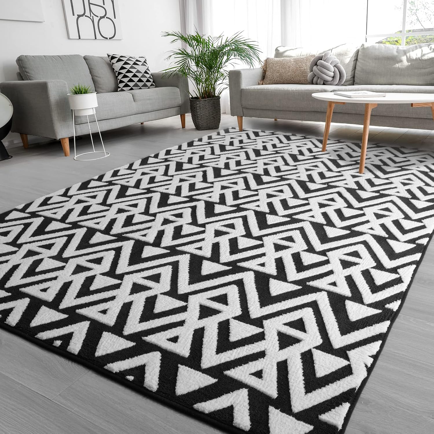 Ompaa Ultra Soft Geometric Rug 4x6 Black