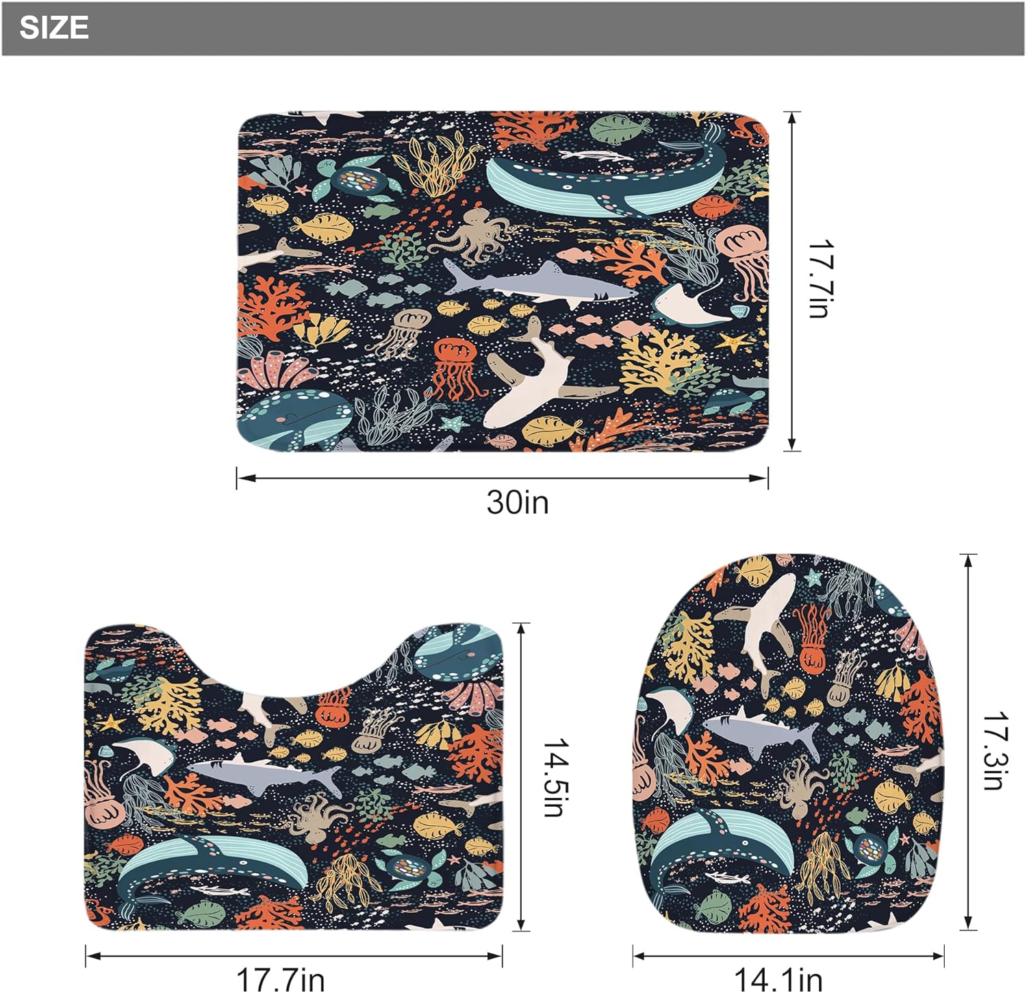 Riyidecor Kids Shark Fish 4Pcs Bathroom Set