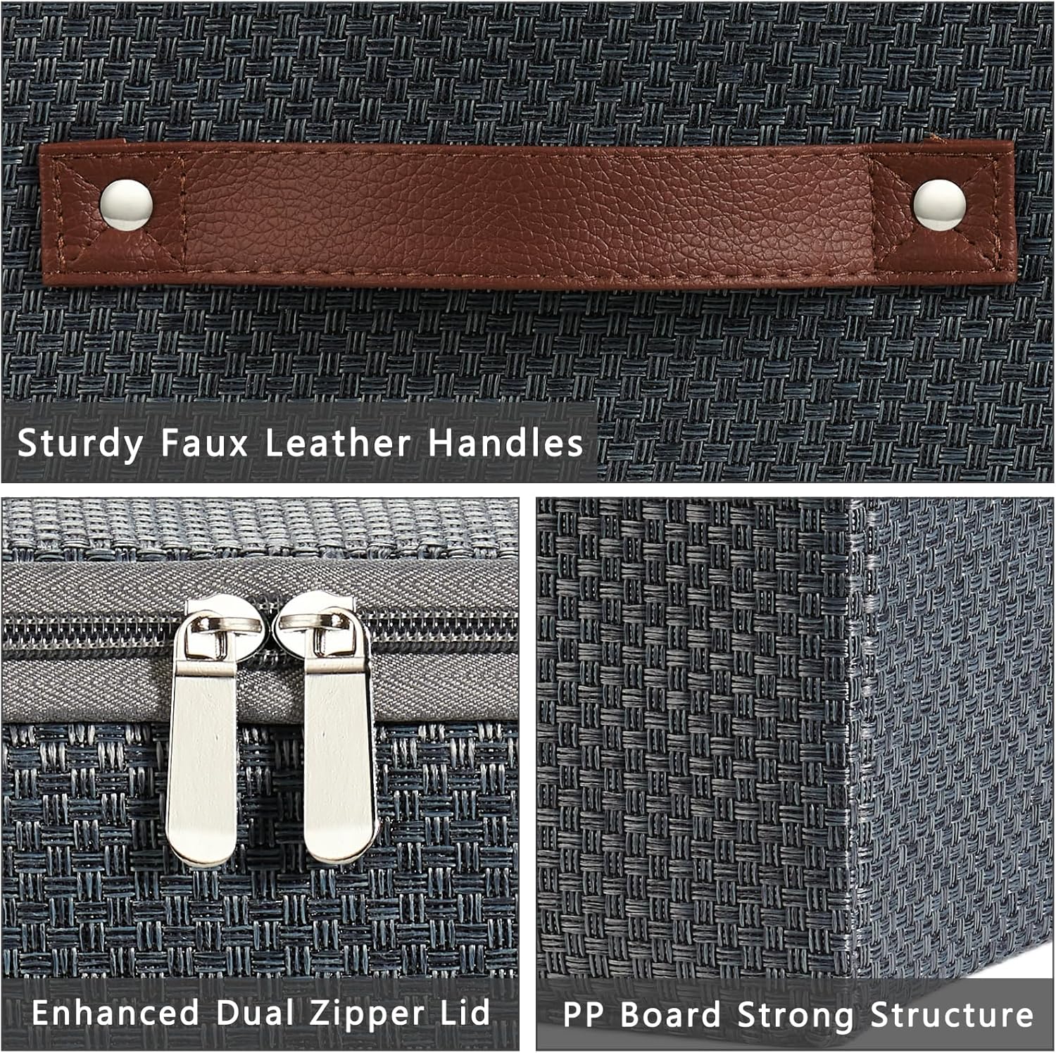 VinneGenzz Storage Bins with Zipper Lid and PU Leather Handle