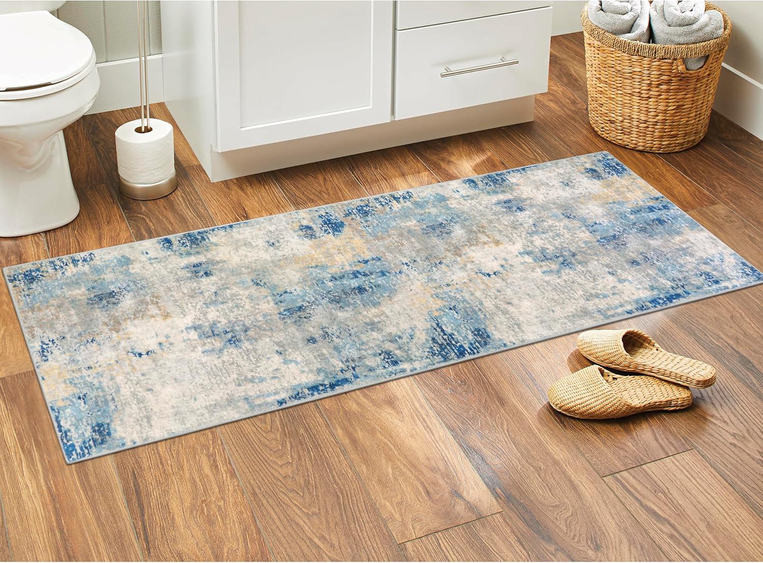 Lahome Modern Abstract Blue Bathroom Rug 2x6