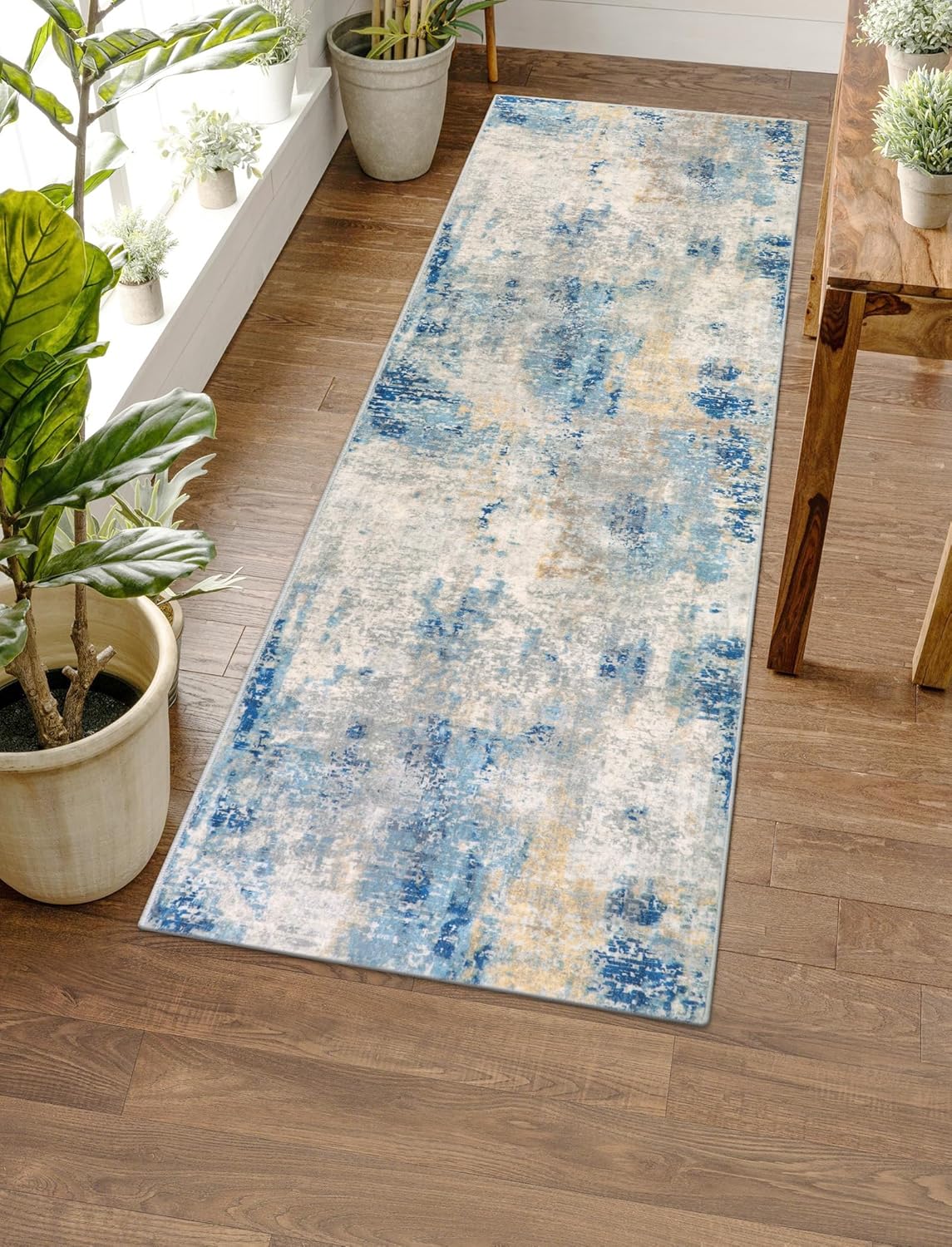 Lahome Modern Abstract Blue Bathroom Rug 2x6