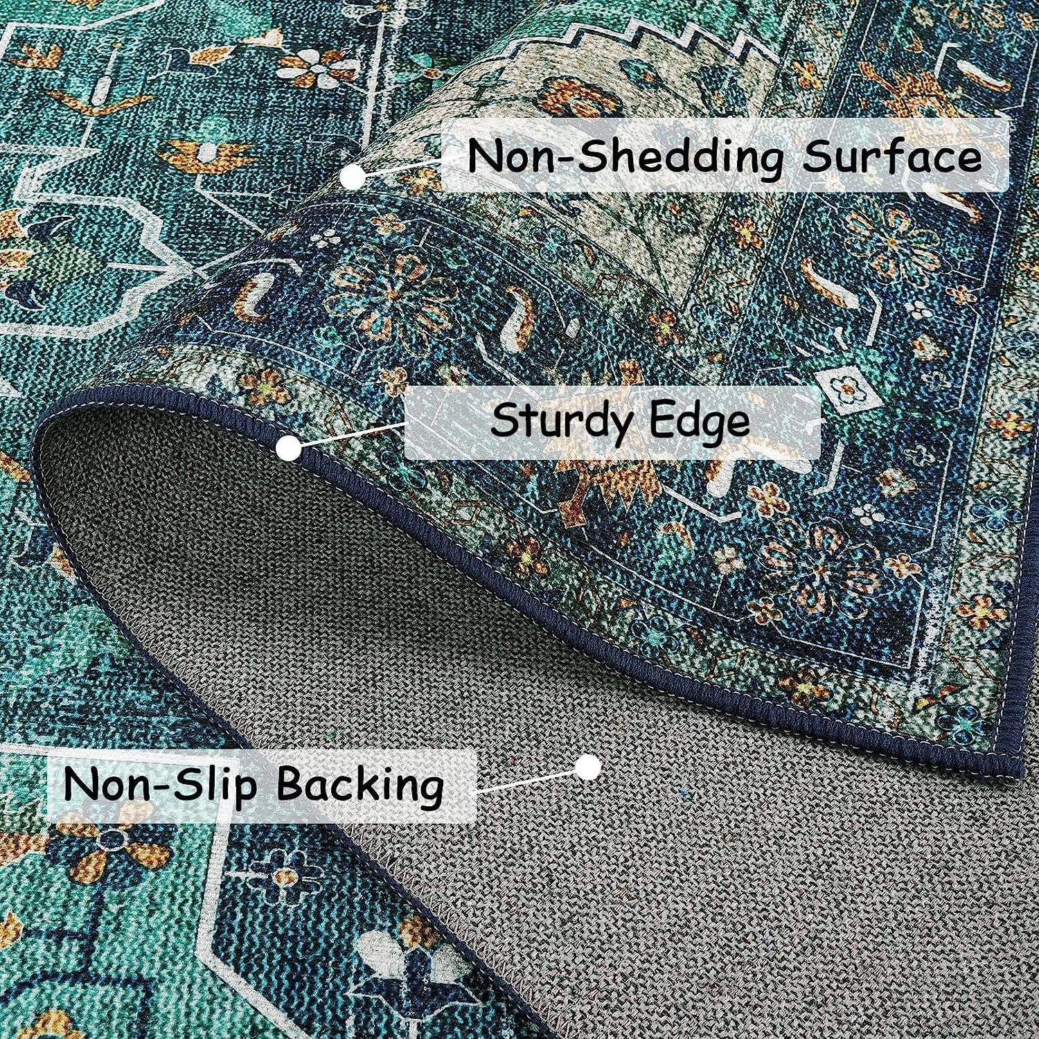 Moynesa Ultra-Thin Washable Area Rug - 2x3 Teal Entryway Mat 1