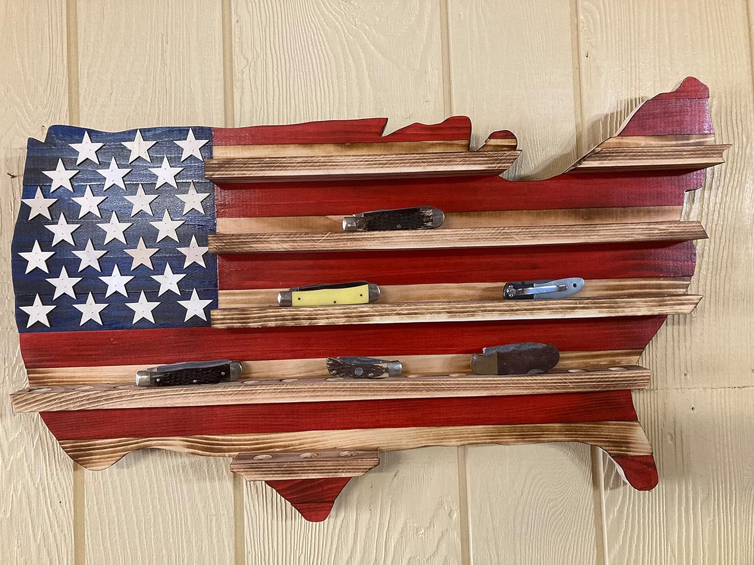 Rustic American Flag Knife Holder Display Case