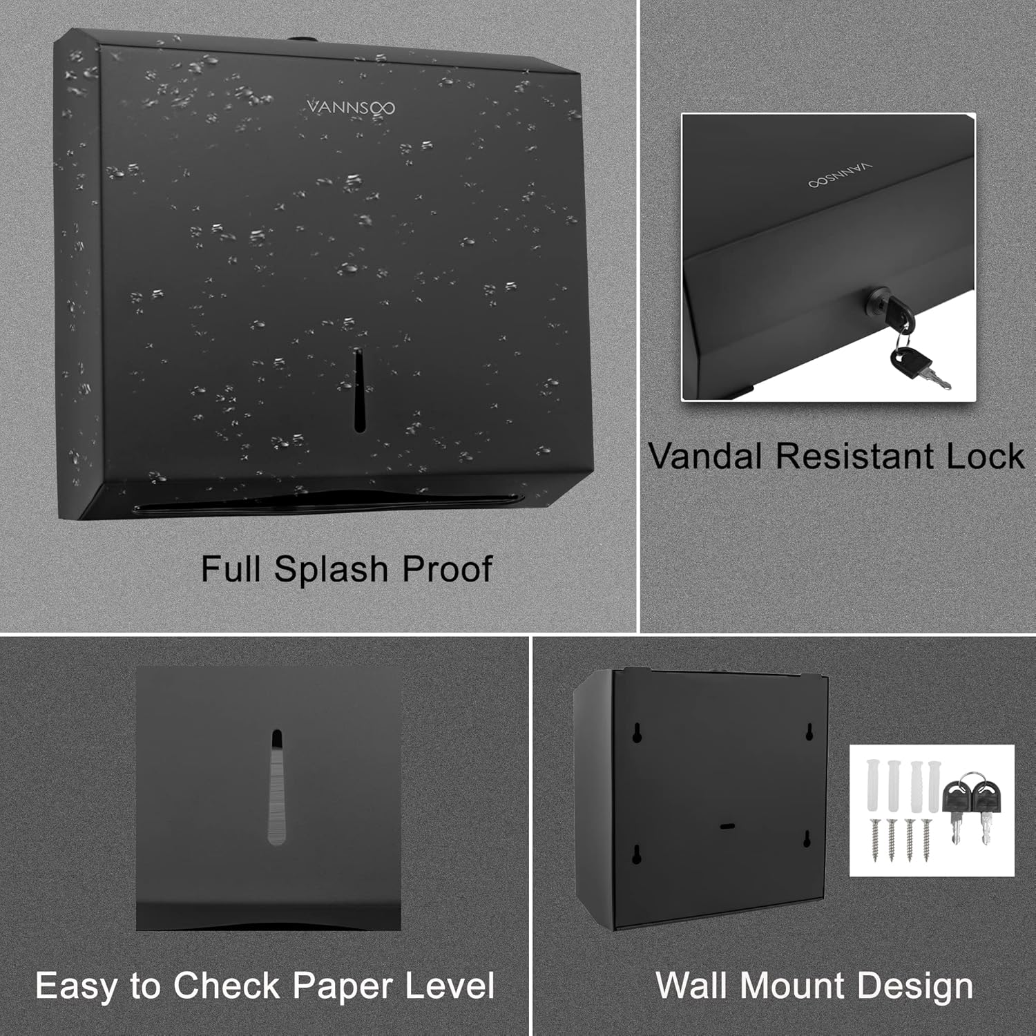 Commercial grade stainless steel paper towel dispenser with keys