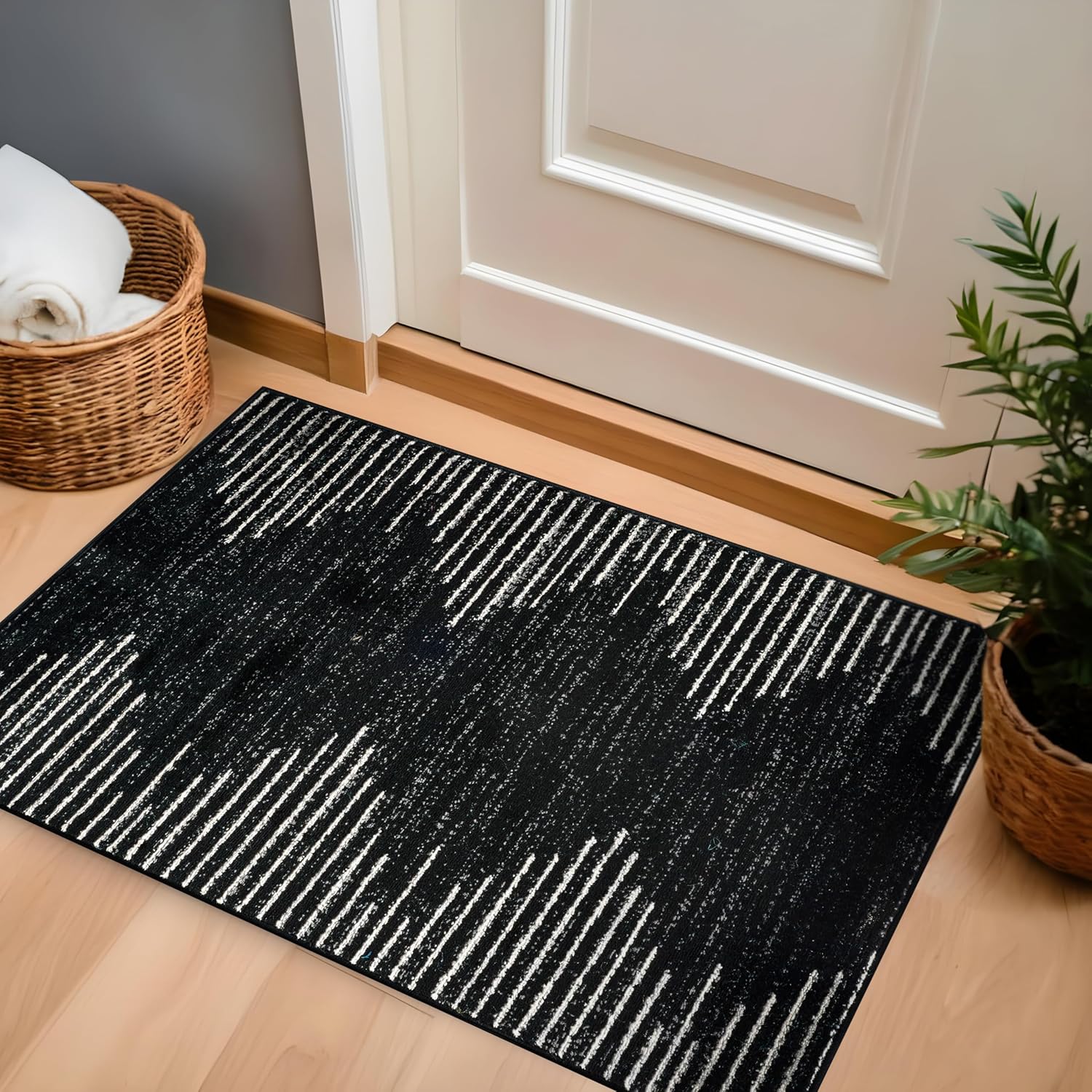 Rugshop Bohemian Stripe Stain Resistant Area Rug 27 x 4 Black